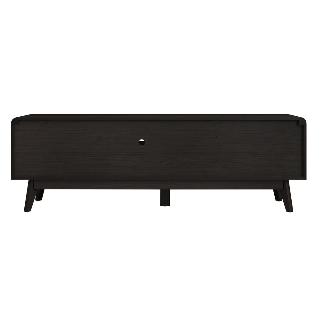 63'' Dark Rattan TV Stand with 2 Storage Cabinets for 65 Inch TV, Entertainment Center with Solid Wood Legs, Media Console Table for Living Room, Bedroom