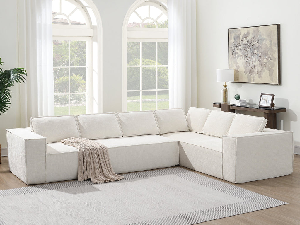 [VIDEO+New]129.5' Minimalist Style Modular Sectional Sofa,6 Seat Wrinkle-resistant Chenille Couch Set,2 PC Free Combination,Modern L-Shaped Cloud Sofa Set for Living Room,No Assembly Require,3 Colors