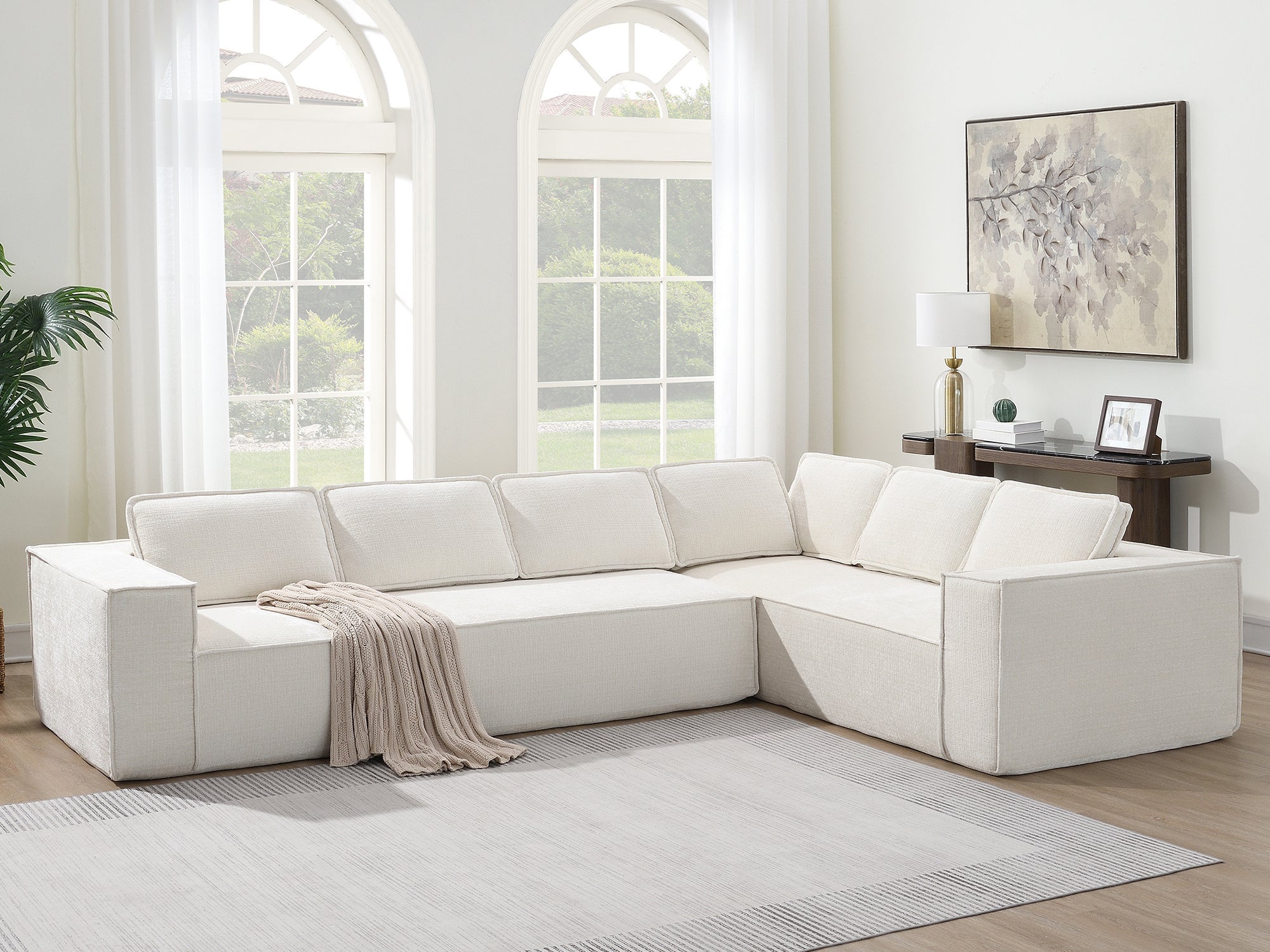 [VIDEO+New]129.5' Minimalist Style Modular Sectional Sofa,6 Seat Wrinkle-resistant Chenille Couch Set,2 PC Free Combination,Modern L-Shaped Cloud Sofa Set for Living Room,No Assembly Require,3 Colors