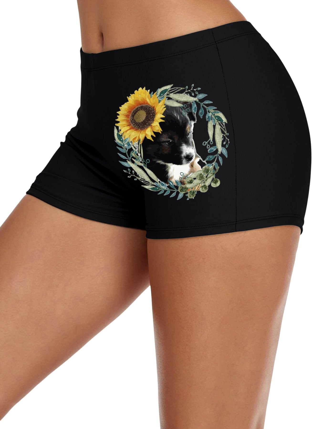 Cute Black Puppy Boyshorts Boxer Briefs for Women (Front Printing)