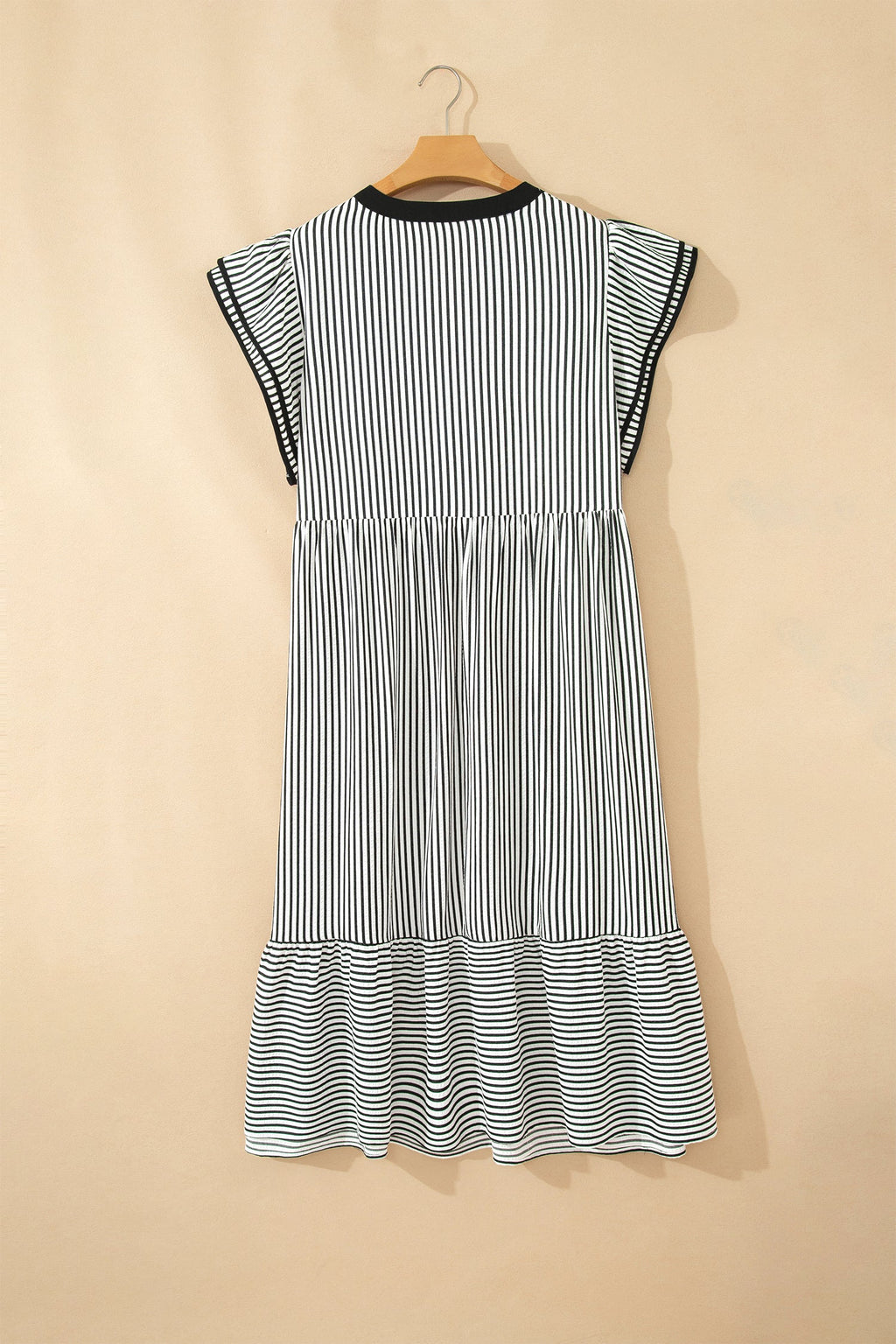 Plus Size Stripe Flutter Sleeve V-Neck Maxi Dress
