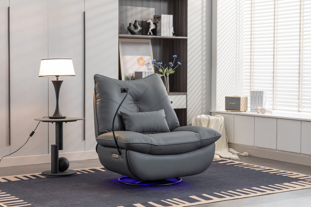 270 Swivel Glider Recliner Chair, Power Recliner Rocking Chair, USB Port Charge for Nursery Chair with Atmosphere Lamp for Living Room Bedroom Apartment