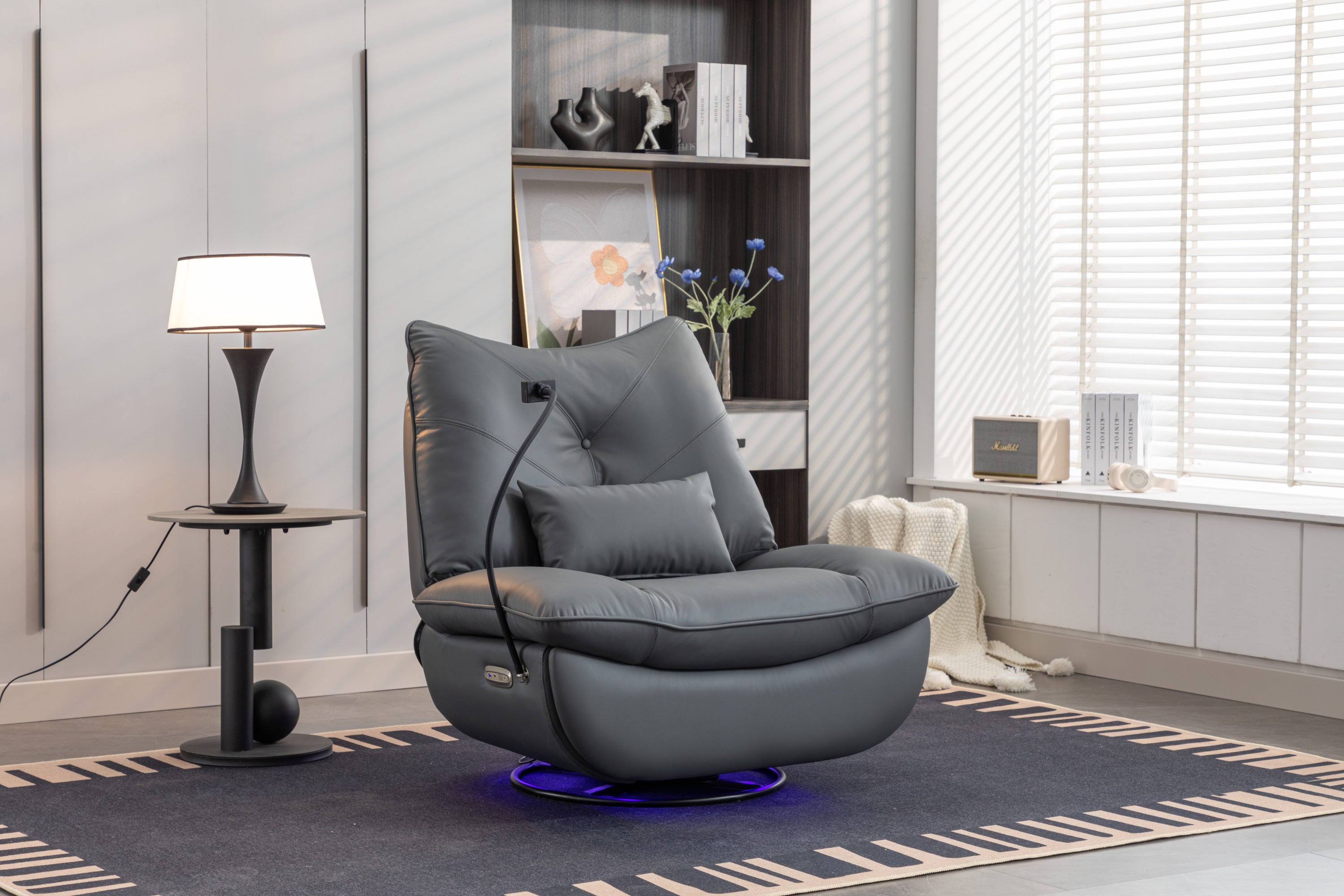 270 Swivel Glider Recliner Chair, Power Recliner Rocking Chair, USB Port Charge for Nursery Chair with Atmosphere Lamp for Living Room Bedroom Apartment