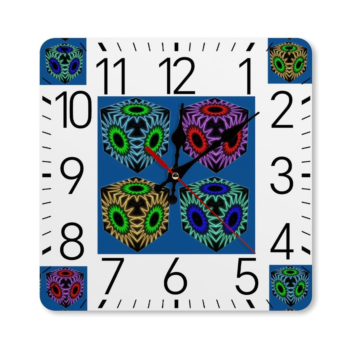 Colorful Cubes Square Wall Clock with Numbers | Ships from USA