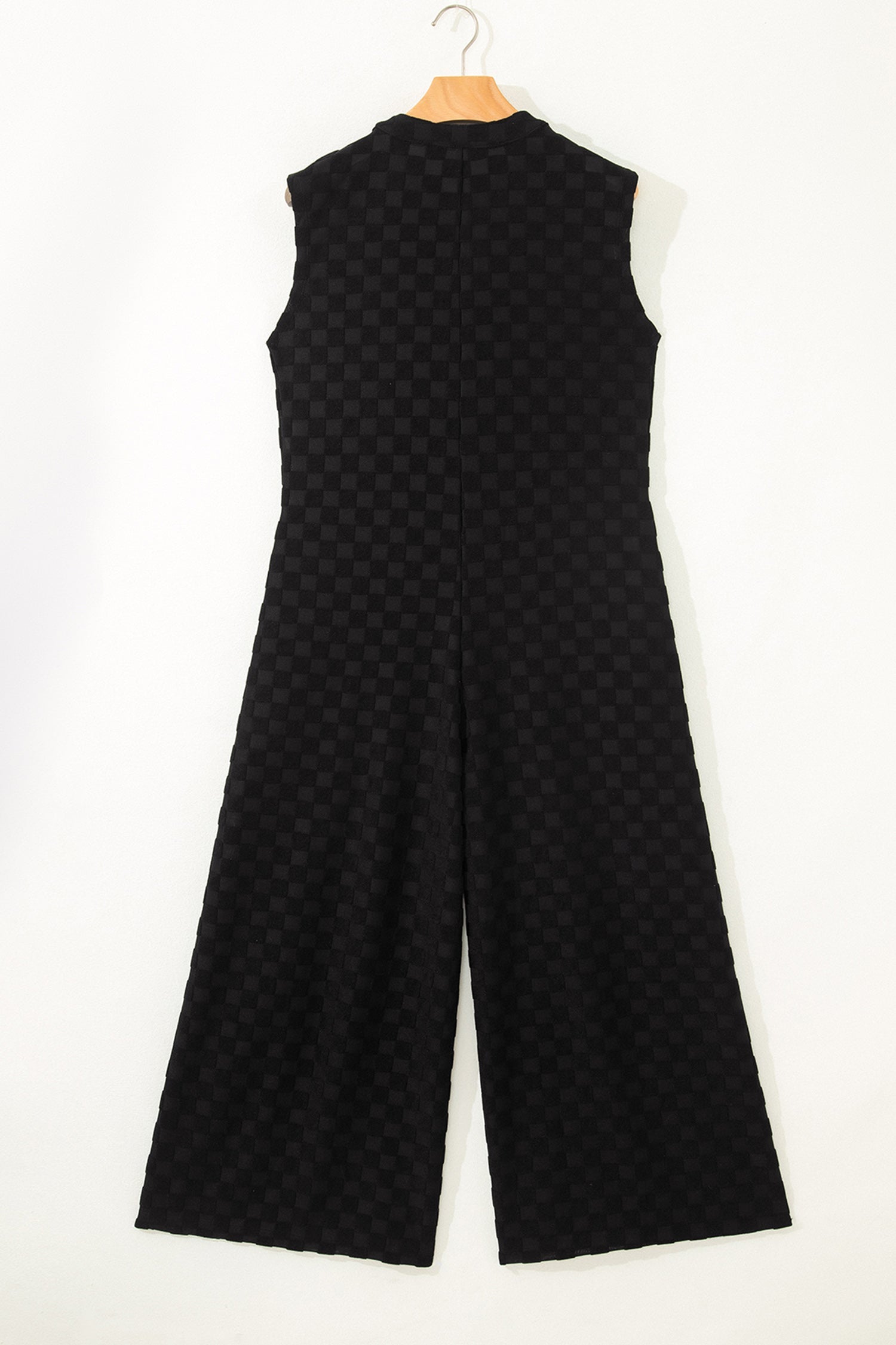 Checker Textured Sleeveless Wide Leg Jumpsuit