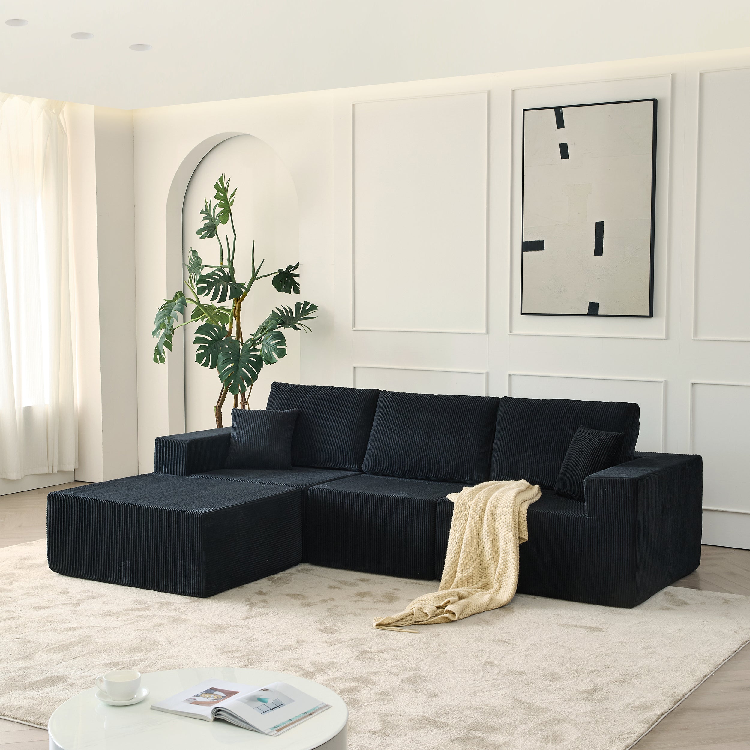 110' Cloud Modular Sectional Sofa,Boneless Couch, No Assembly, 3 seater with Ottoman & 2 Pillows, Perfect for Living Rooms and Bedrooms
