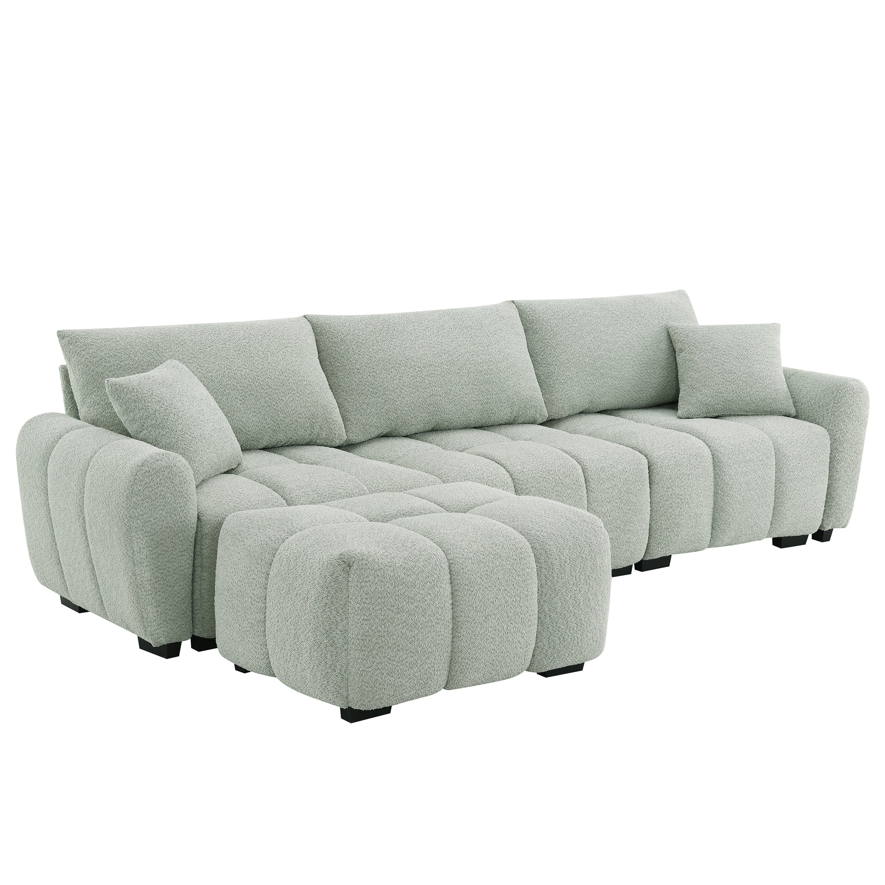 [VIDEO] 110' Modular Sectional Sofa, L Shape with Extra-large Seat, Pull-line Design, Movable Ottoman, High Density Foam, Free Combination, Sturdy Metal&Wood Frame, Boucle Fabric, 3 Colors