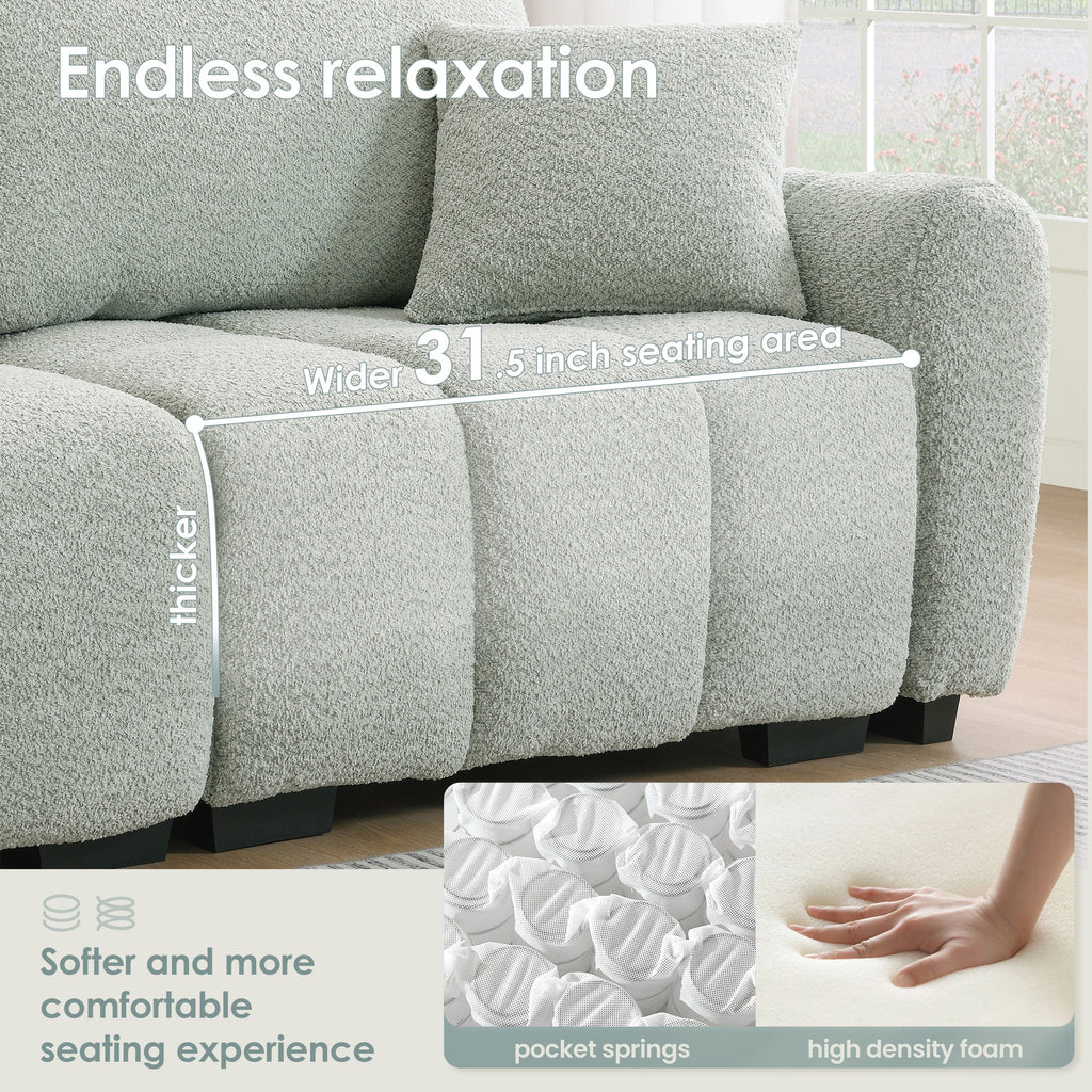 [VIDEO] 110' Modular Sectional Sofa, L Shape with Extra-large Seat, Pull-line Design, Movable Ottoman, High Density Foam, Free Combination, Sturdy Metal&Wood Frame, Boucle Fabric, 3 Colors