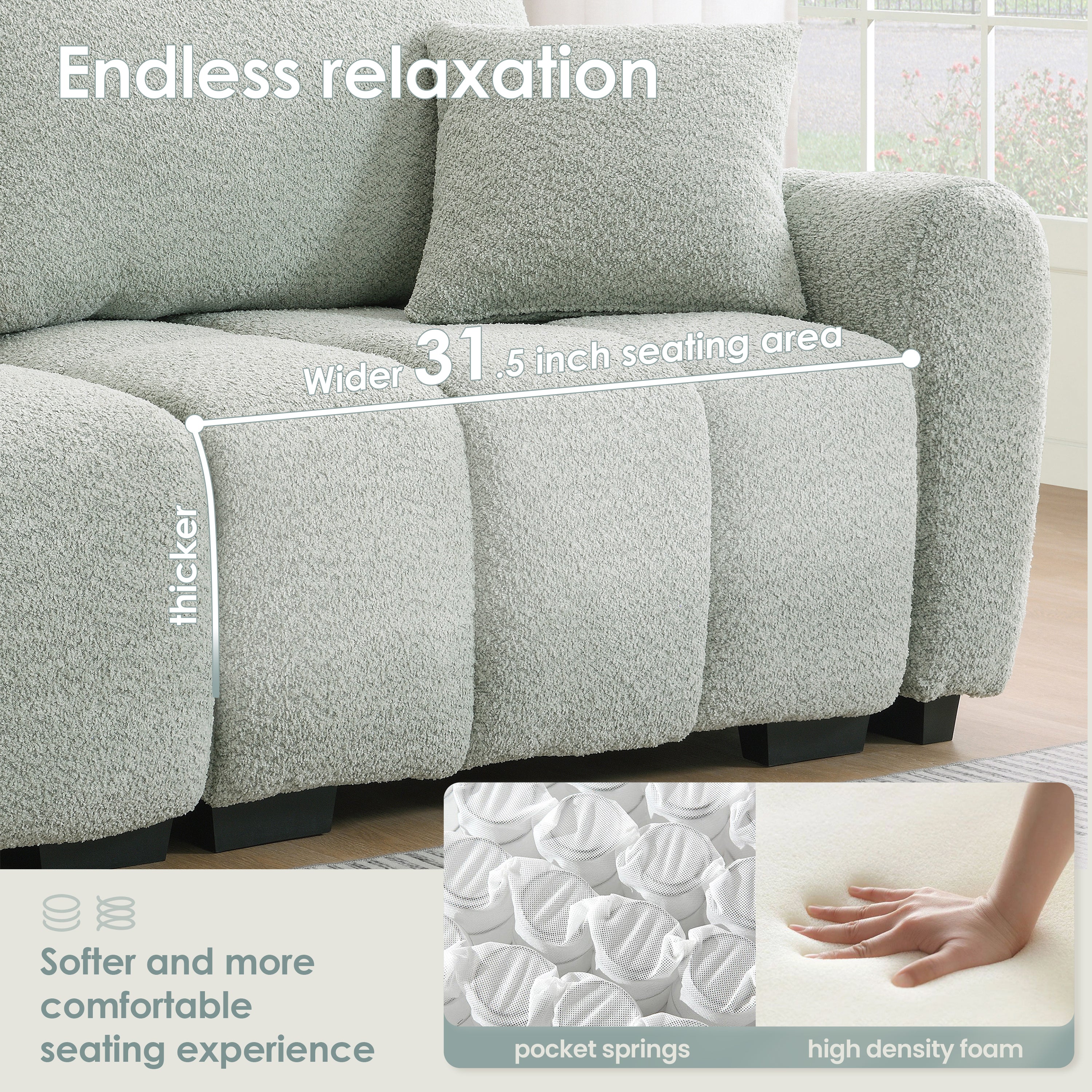 [VIDEO] 110' Modular Sectional Sofa, L Shape with Extra-large Seat, Pull-line Design, Movable Ottoman, High Density Foam, Free Combination, Sturdy Metal&Wood Frame, Boucle Fabric, 3 Colors