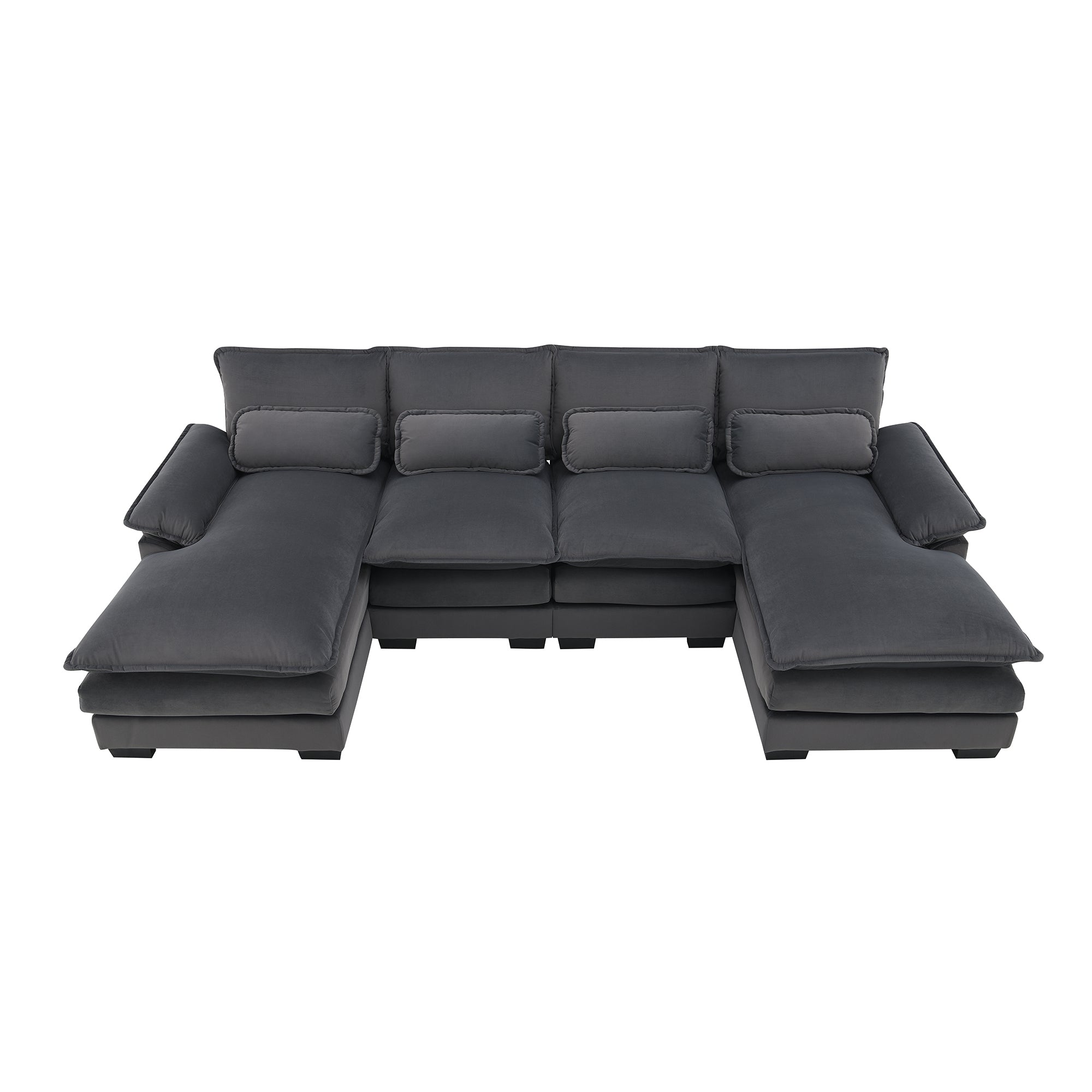 Modern U-shaped Sectional Sofa with Waist Pillows, 6-seat Upholstered Sleeper Sofa with Chaise Lounge in Velvet, 109.8*55.9', Gray