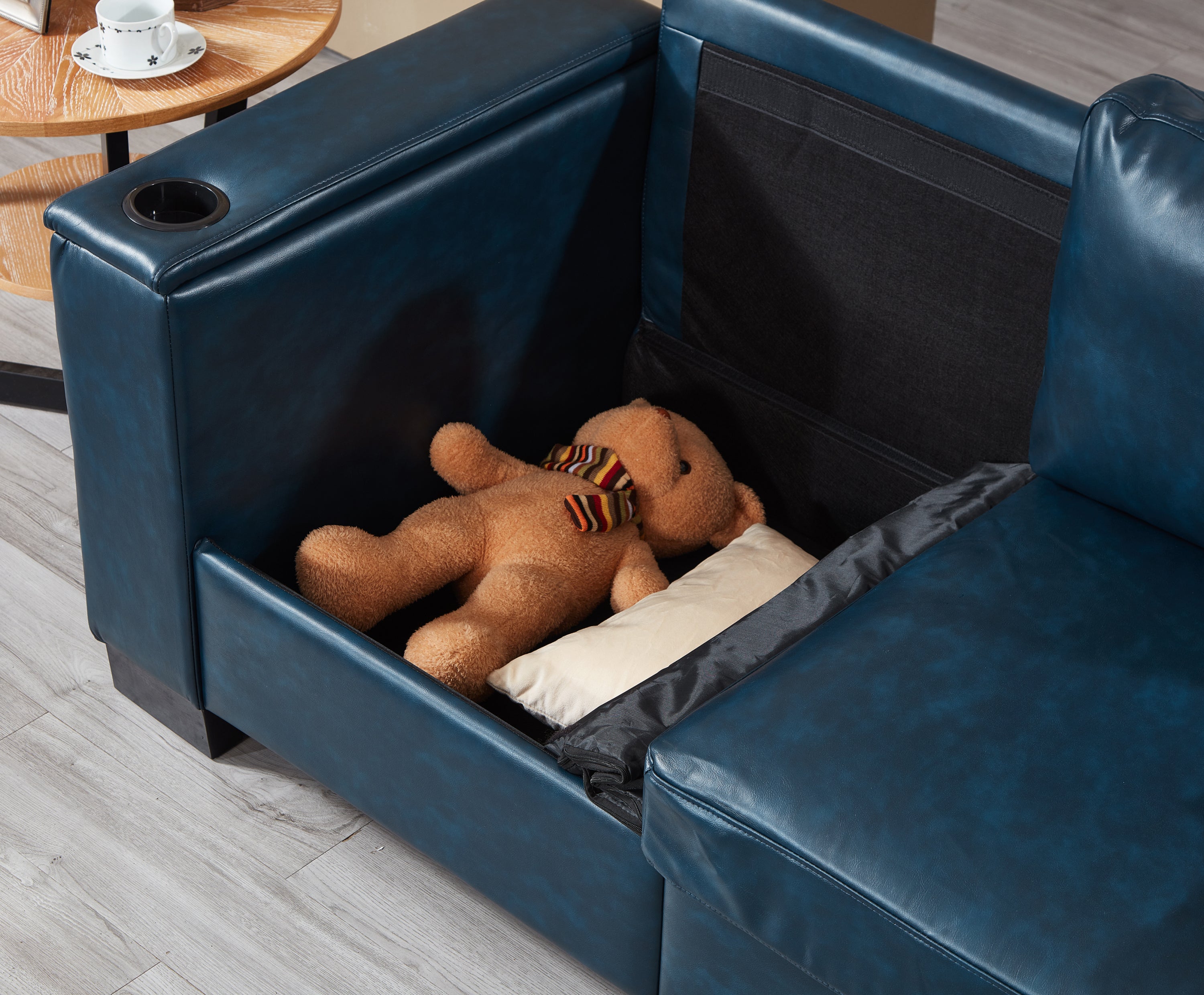 Two Pieces 2+3 seater Sofa Modern Style Living Room Sofa Faux Leather Couch,Square Arm Sofa with Cup Holder,Storage Sofa,Upholstered PU Leather Navy Blue