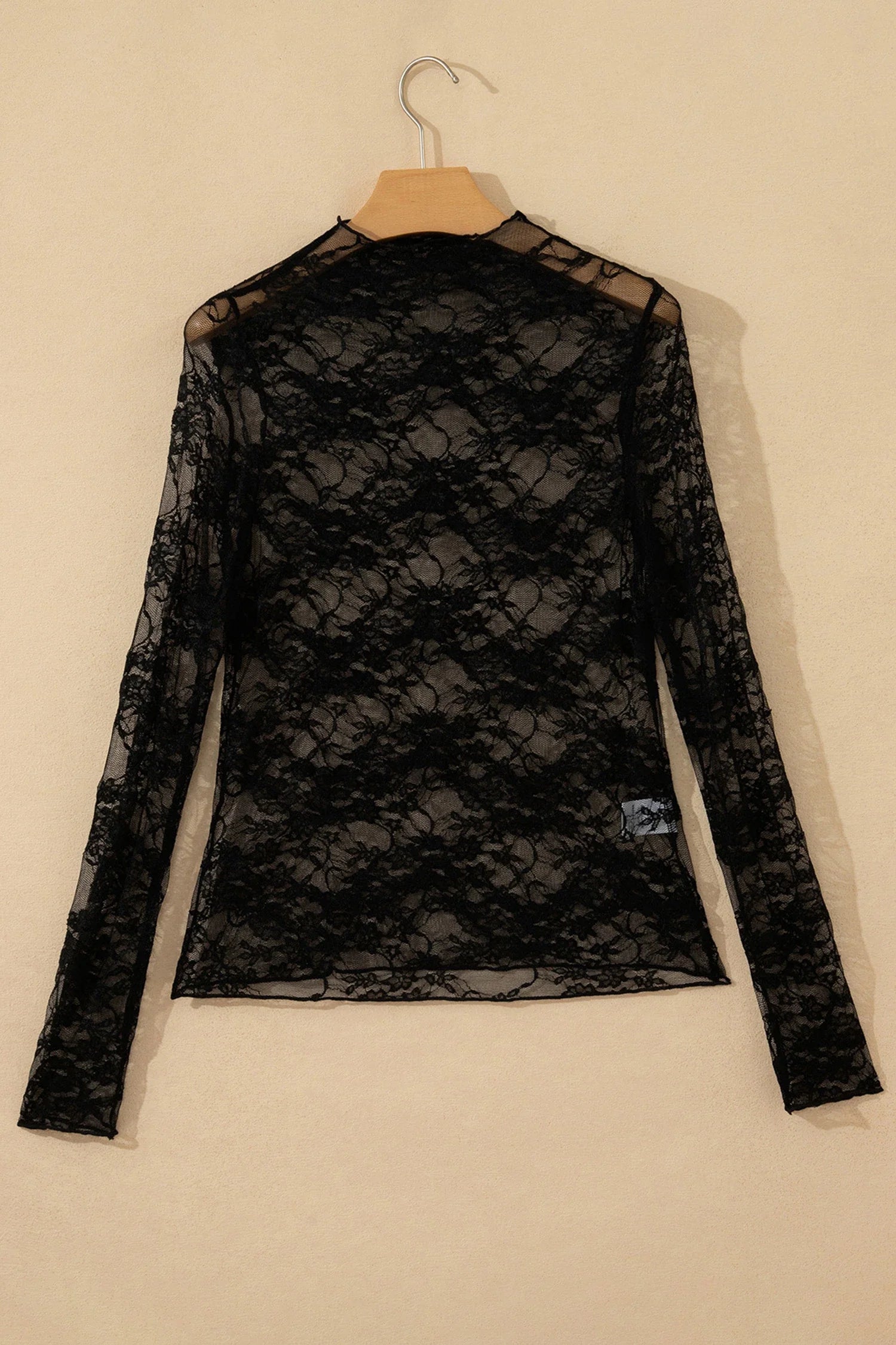 Sheer Floral Lace Mock Neck Long Sleeve Top
