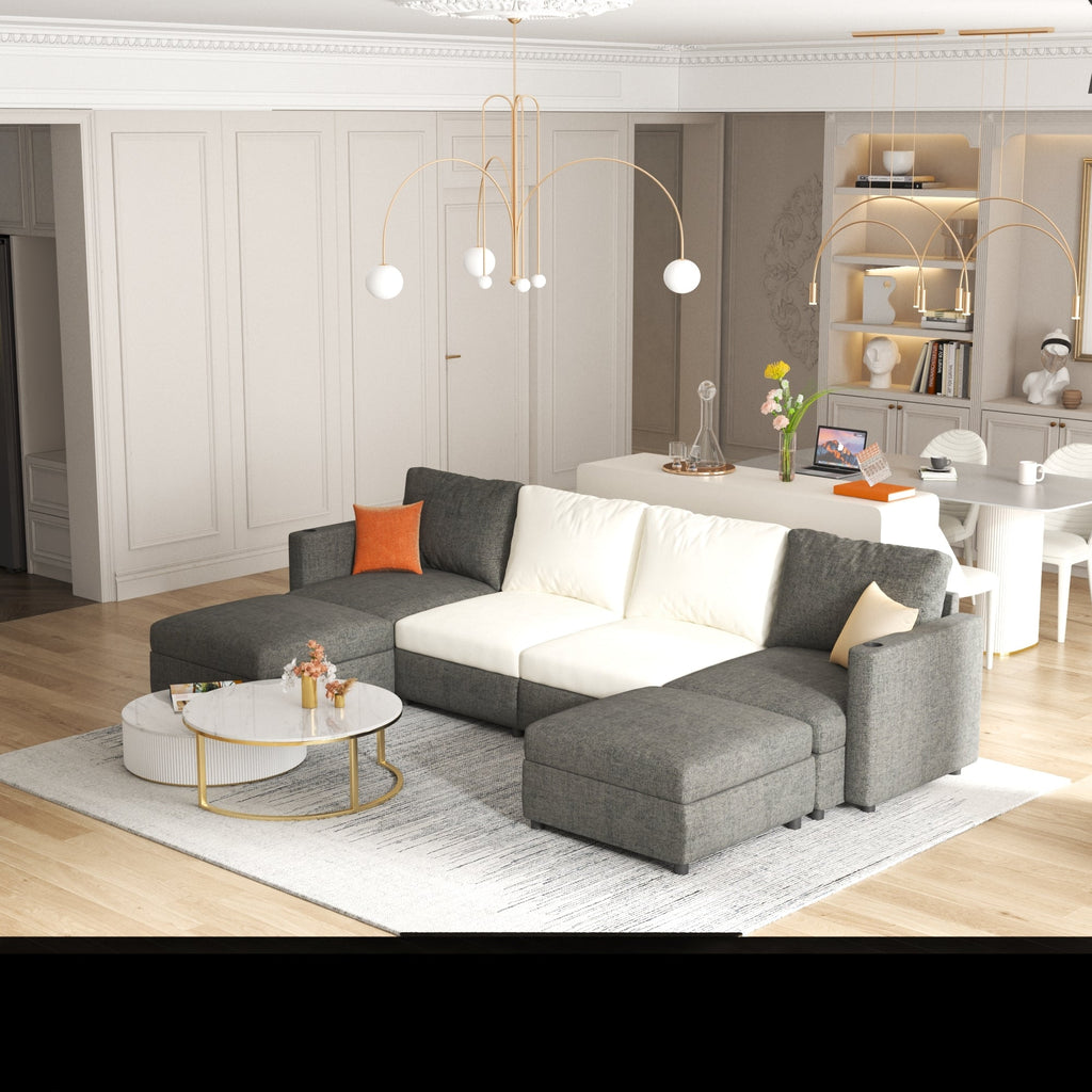 Modern Large Sectional Sofa, U-Shape Modular Sectional Couch with Storage Function,123' Sofa Bed with Ottoman,6 Seat Sectionals Chaise for Living Room,Chenille