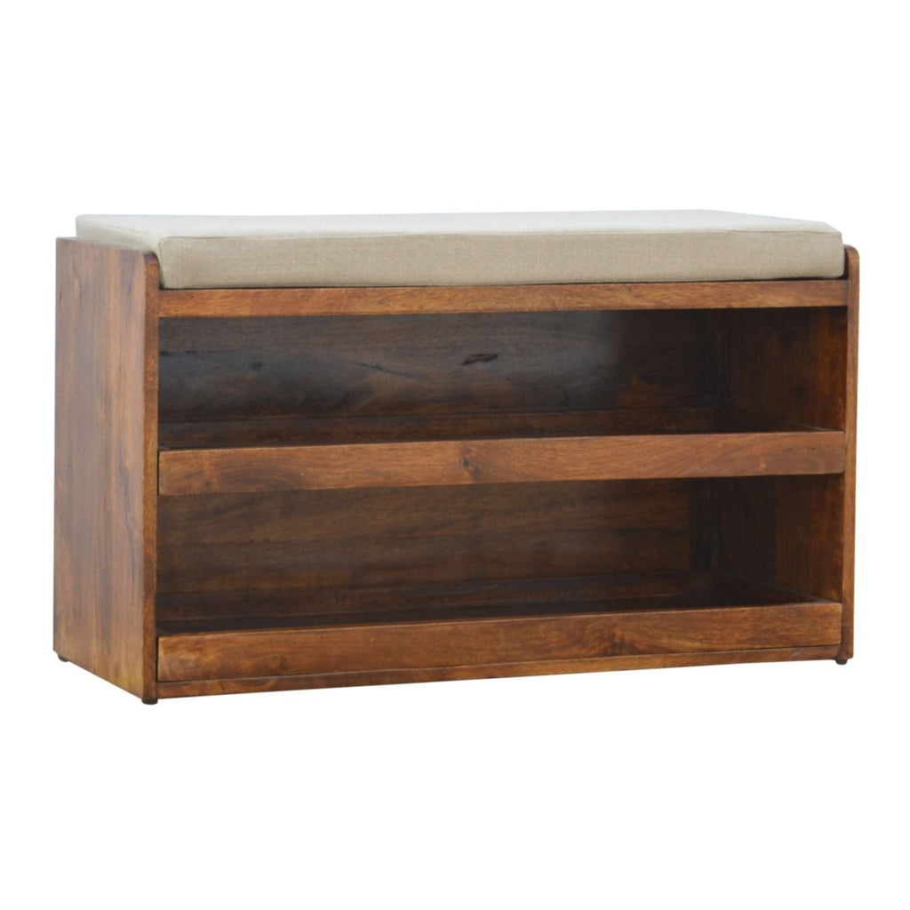 Pull Out Shoe Bench - Chestnut / Mud Linen