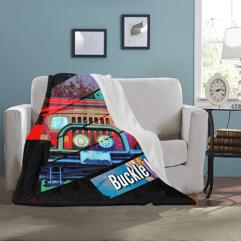 Buckle Up Black & Red 4 x 4 Ultra-Soft Micro Fleece Blanket 40" x 50" (Made in USA)