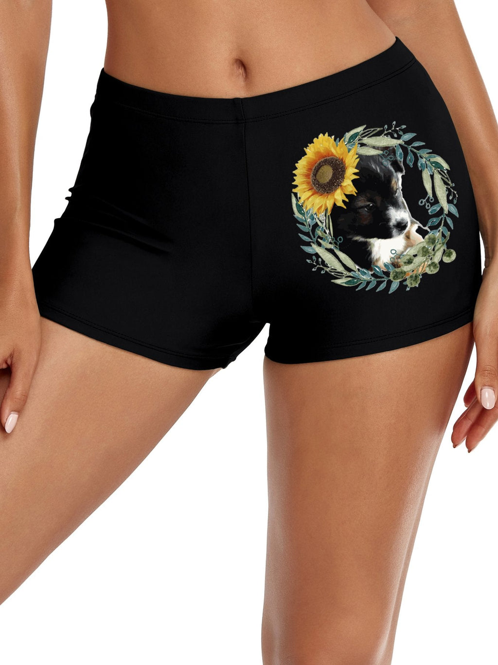 Cute Black Puppy Boyshorts Boxer Briefs for Women (Front Printing)