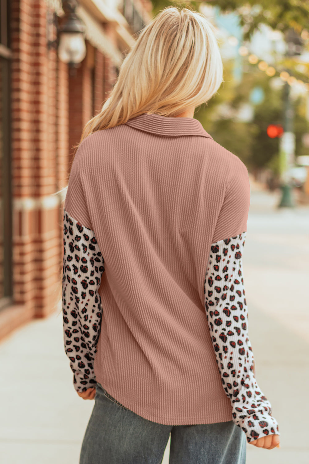 Western Leopard Corded Knit Patchwork Shacket