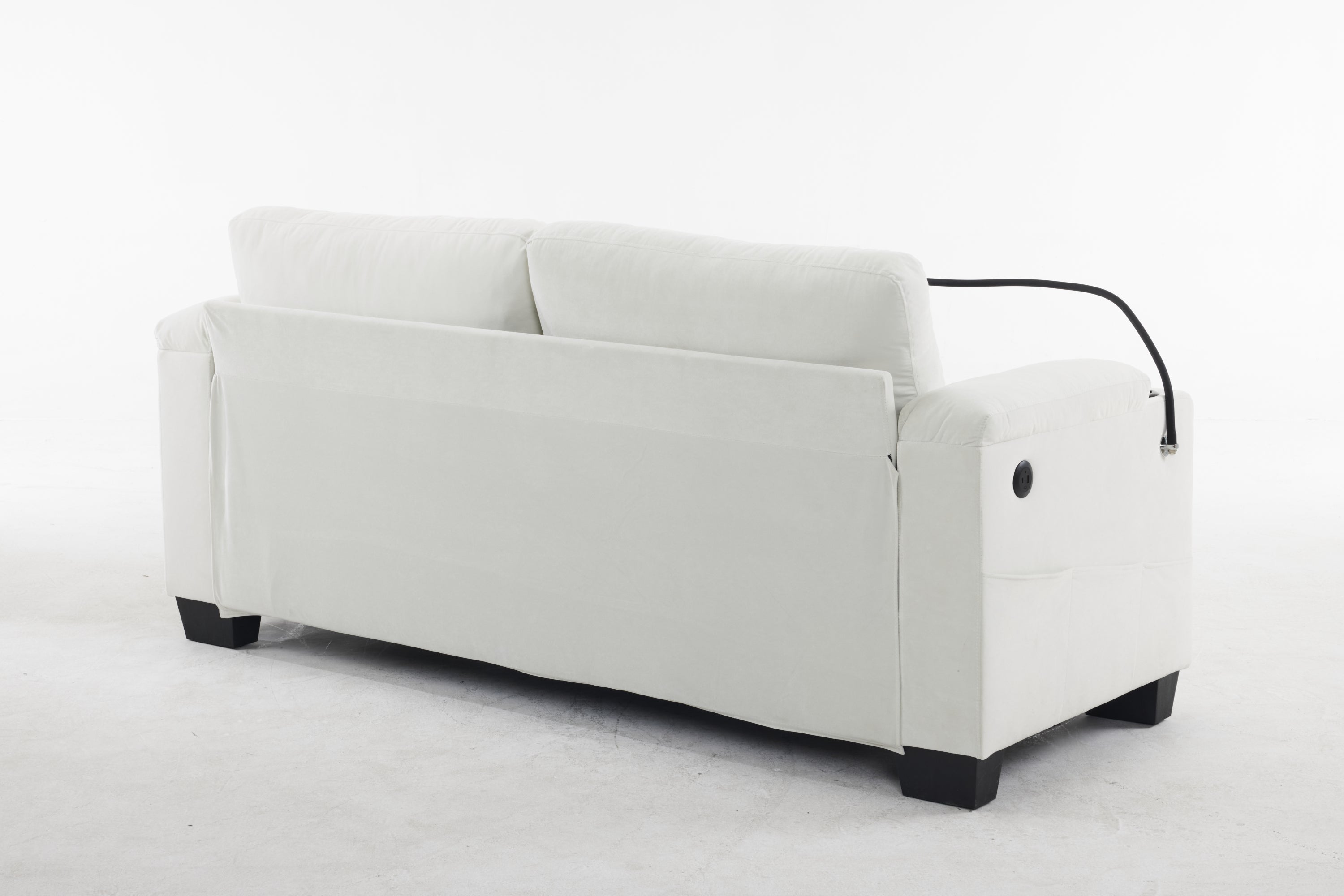 Pull-out sofa bed, chenille material, pull-out queen sofa bed, with USB charging, mobile phone holder, memory sofa, removable and washable cushions, suitable for living room, bedroom, apartment, white