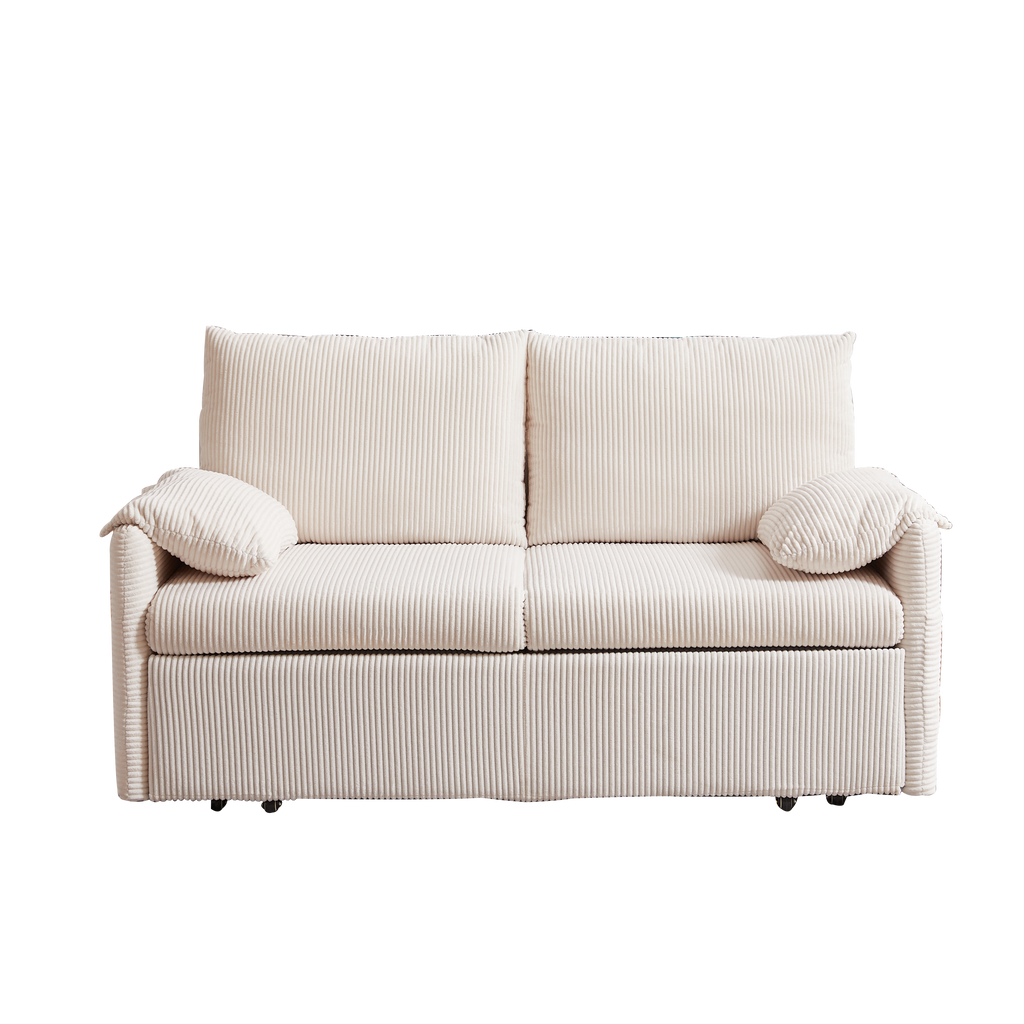 MH'' 64.5 Inch Sleeper Sofa Bed  3-in-1 Adjustable Sleeper with Pullout Bed   2 Pillows and Side Pockets  Soft Corduroy Convertible Sleeper Sofa Bed for Living Room Bedroom Apartment Office