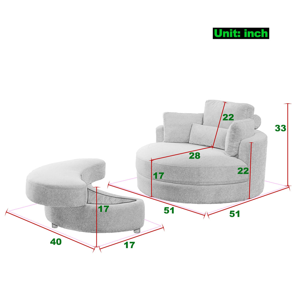 [Video] Welike Swivel Accent Barrel Modern Sofa Lounge Club Big Round Chair with Storage Ottoman TEDDY Fabric for Living Room Hotel with Pillows. *2PCS,Teddy White (Ivory)