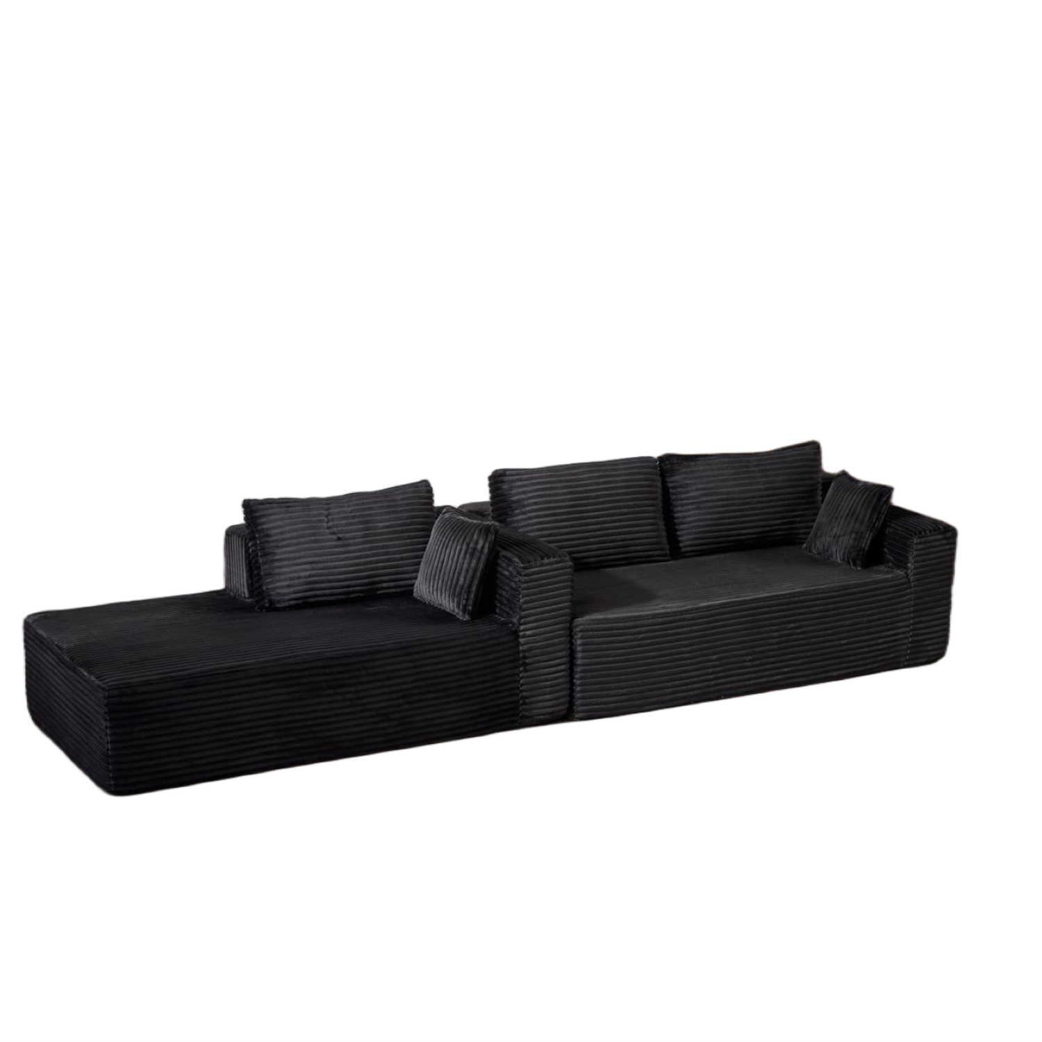 Compression Sectional Couch with Comfy Chaise, Boneless L Shape Sofa with Deep Seat, Minimalist Modular Couches Sleeper for Living Room Bedroom Apartment Lounge,corduroy,Black