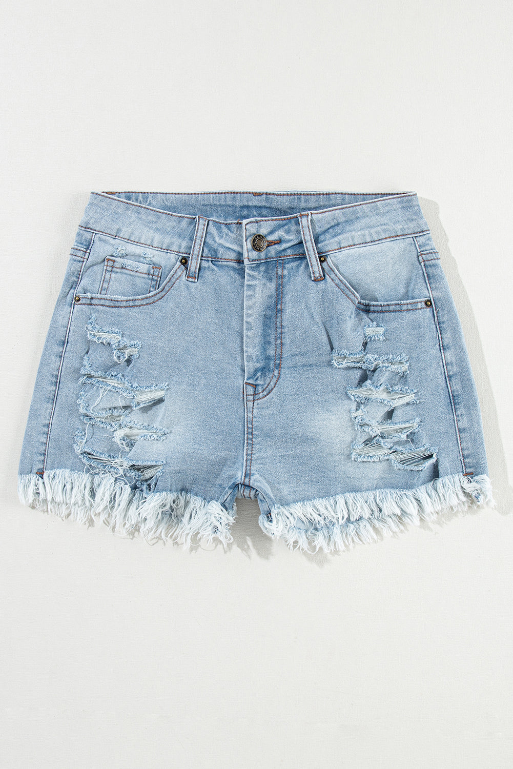 Distressed Denim Raw Hem High Waist Shorts