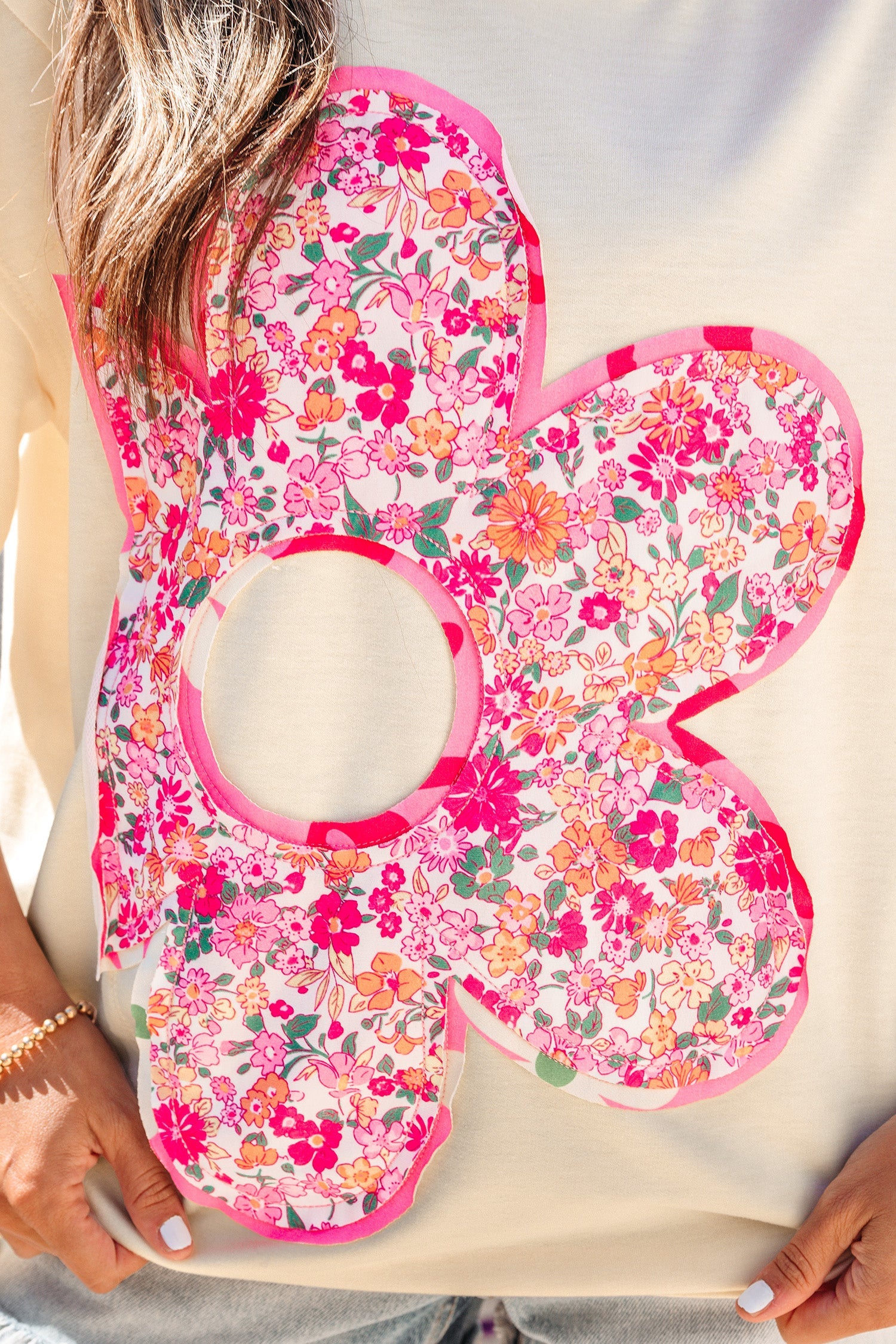 Floral Patchwork Raw Seam Oversize Tee
