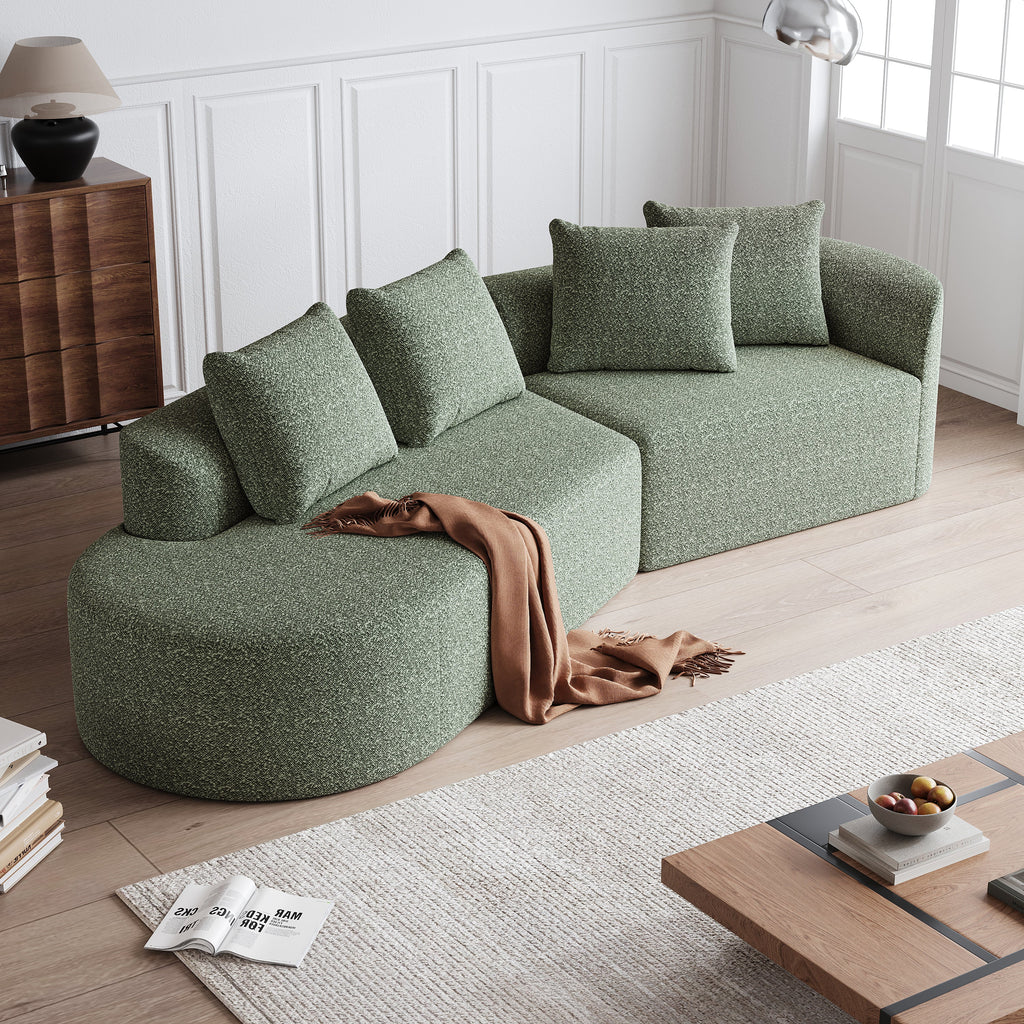 Modern Upholstered Oversized Sectional Sofa, 112-Inch Chenille 4-Seater Extra Deep & Wide Seat Curved Cloud Couch with 4 Throw Pillows, Free Combination Sofa Couch for Living Room,Bedroom