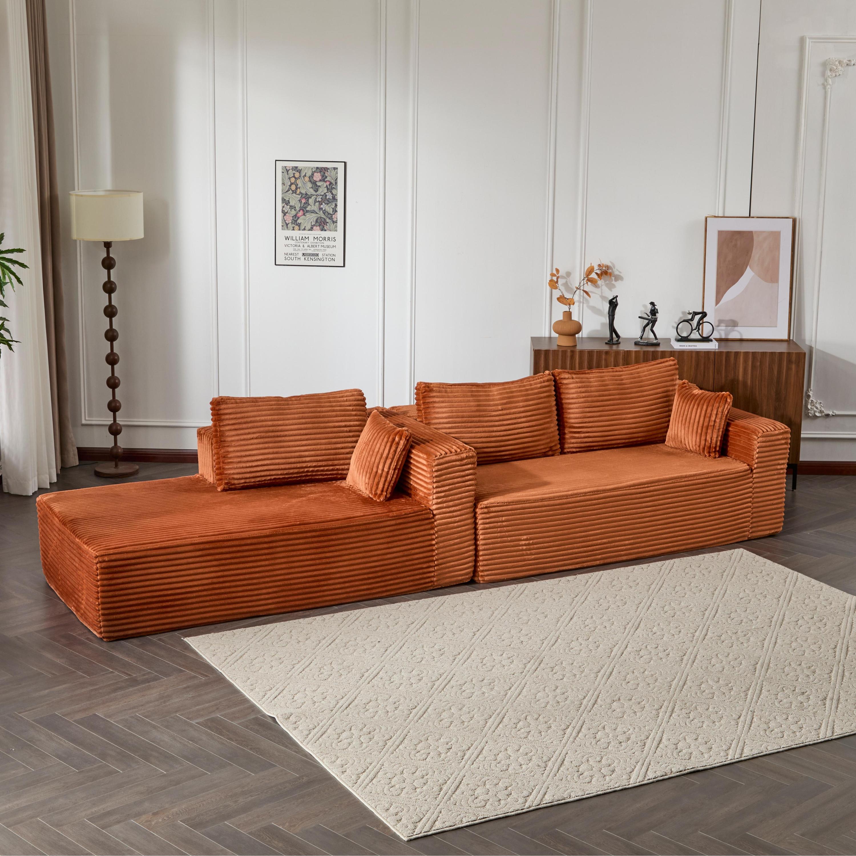 Compression Sectional Couch with Comfy Chaise, Boneless L Shape Sofa with Deep Seat, Minimalist Modular Couches Sleeper for Living Room Bedroom Apartment Lounge,corduroy,Brown