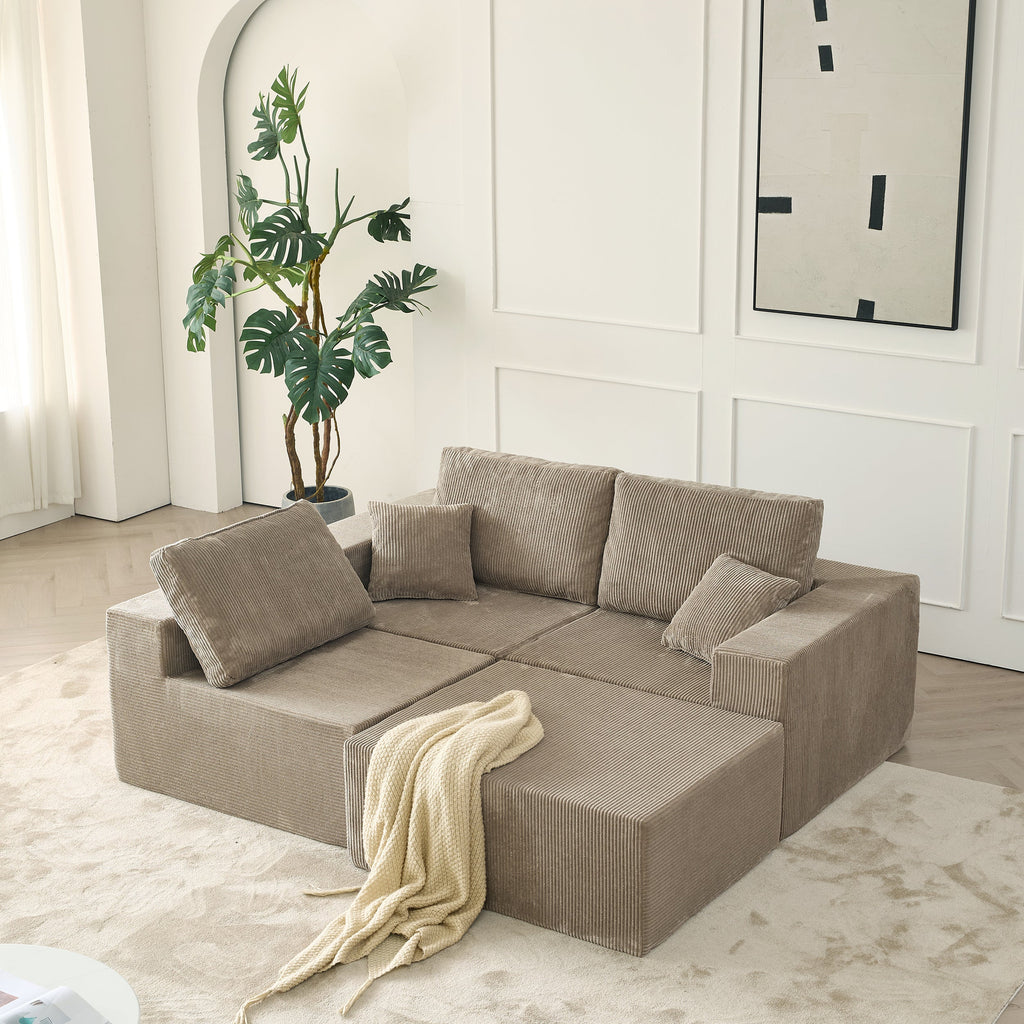 110' Cloud Modular Sectional Sofa,Boneless Couch, No Assembly, 3 seater with Ottoman & 2 Pillows, Perfect for Living Rooms and Bedrooms  grey