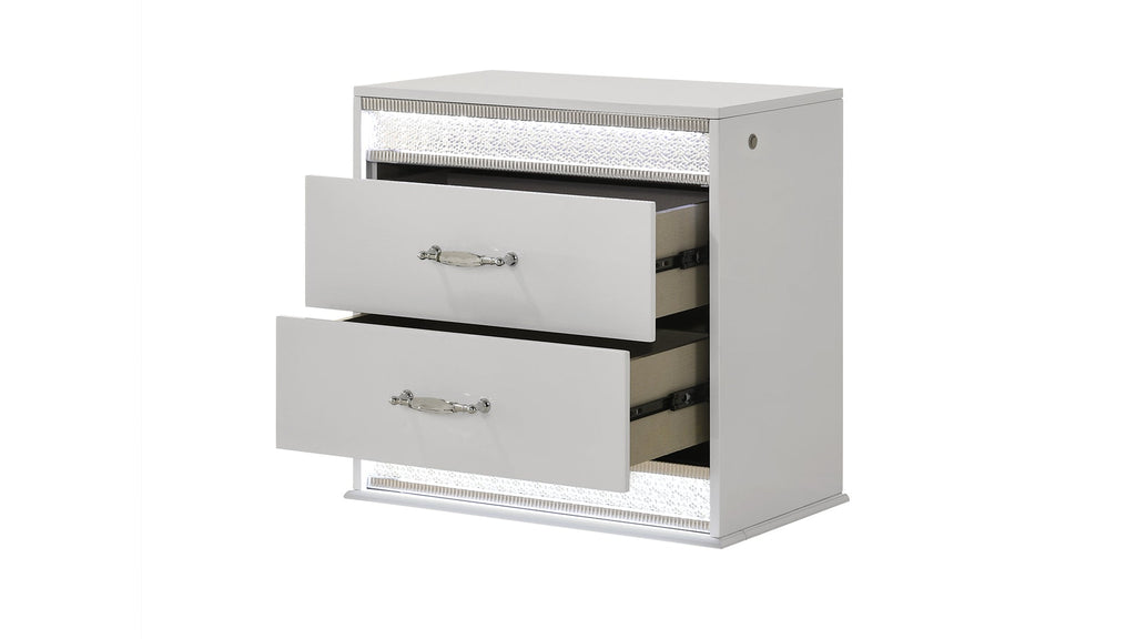 Glam Modern Style 5 Pc Queen Bedroom Set with LED Headboard Made with Wood in White(NJ INVENTORY)
