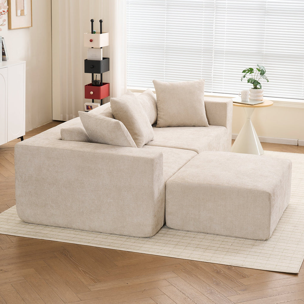 Modular cross-section with L-shaped lounge chair, cloud sofa, living room, bedroom soft cushion sofa - no installation required - chenille fabric  (Beige)
