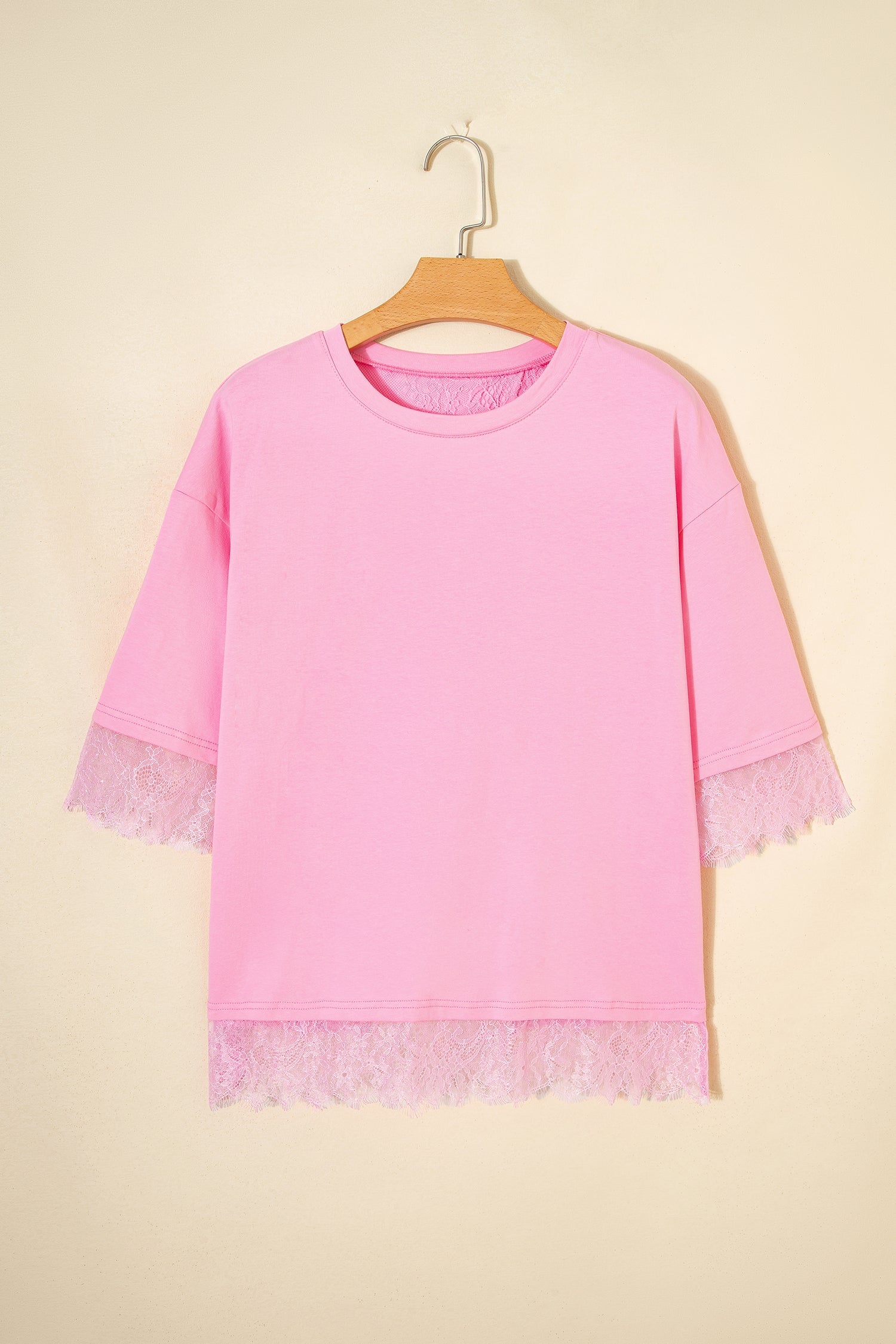 Floral Eyelash Lace Patchwork 3/4 Sleeve Tee