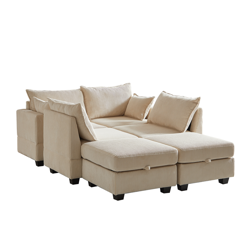 113.5'' Modular Sectiona Corduroy Sofa, Sectional Couches for Living Room U Shaped Sectional Couch with Storage Ottoman, 6 Seats Convertible Sectionals with Chaise