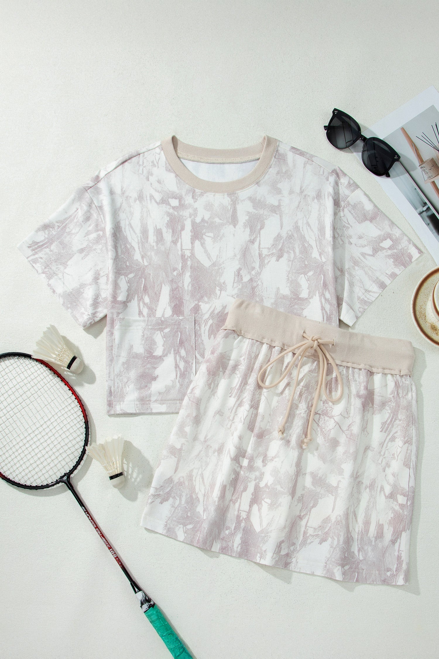 Woodland Camo Raw Edge Cropped Top & Skirt Set