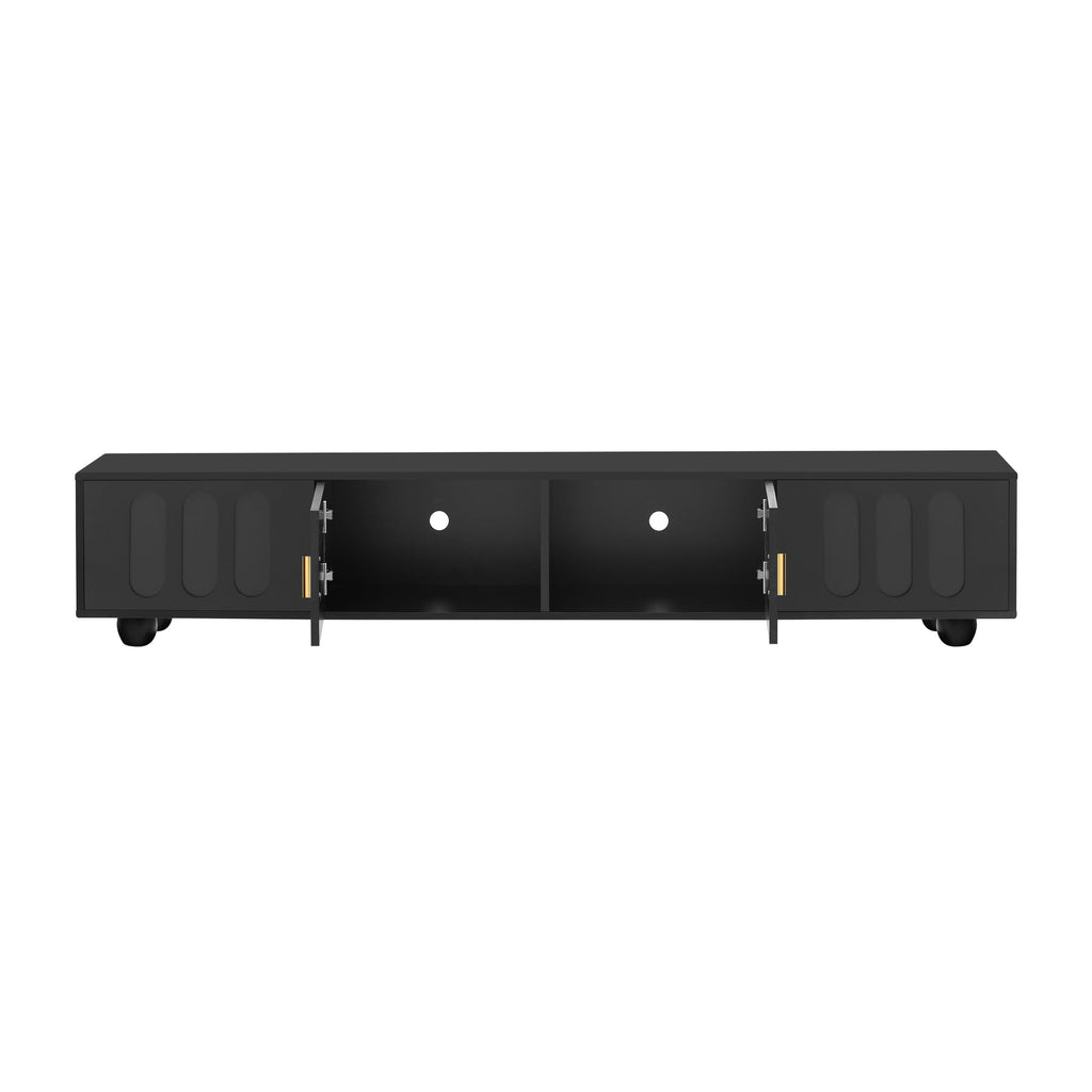 U-Can Modern TV Stand for TVs up to 80 Inches, Entertainment Center with Glass Door, TV Storage Cabinet with Solid Wood Legs and Metal Handles for Living room(OLD SKU:WF323694AAB )
