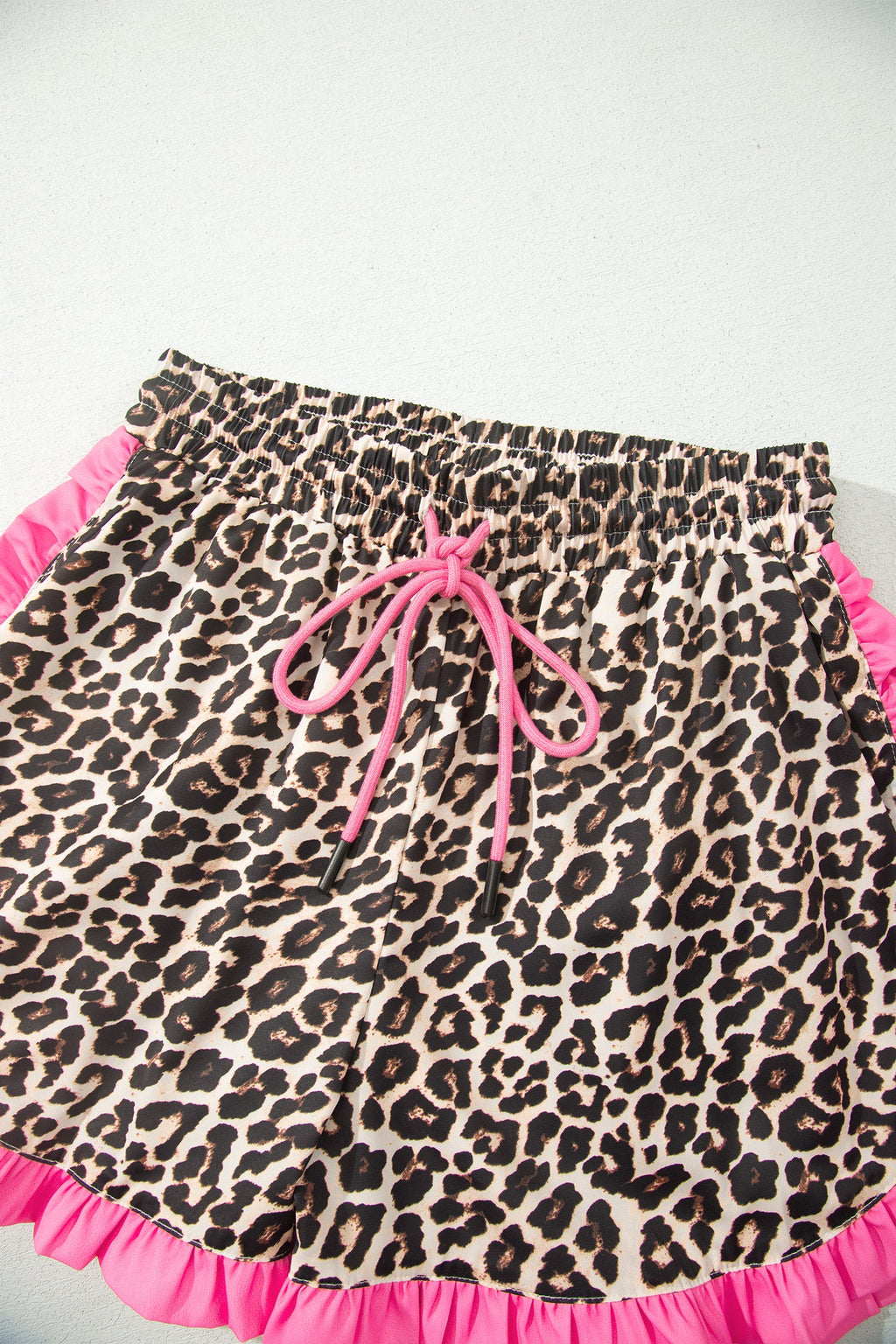 Polka Dot & Leopard Contrast Ruffle Trim Shorts