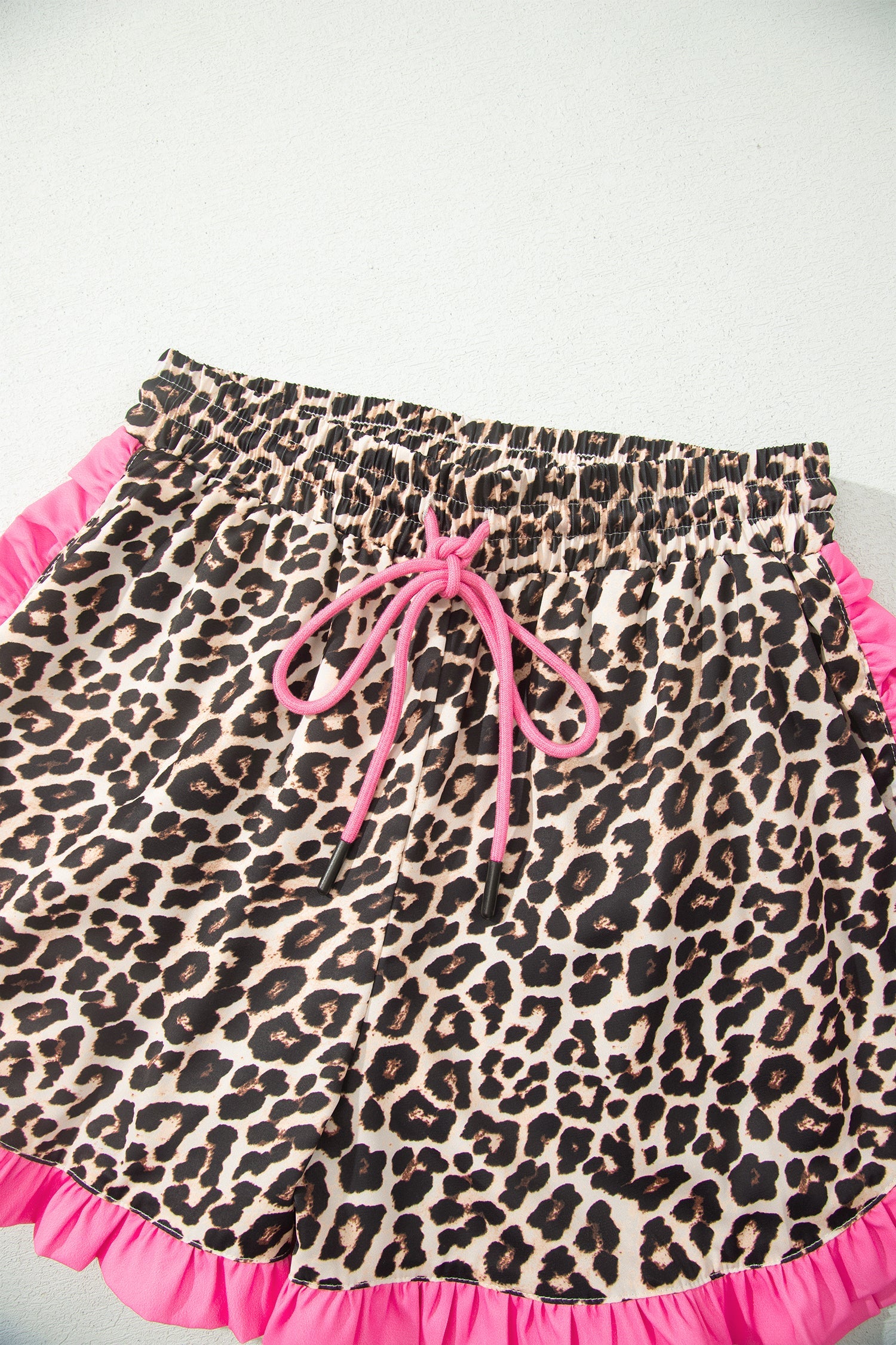 Polka Dot & Leopard Contrast Ruffle Trim Shorts