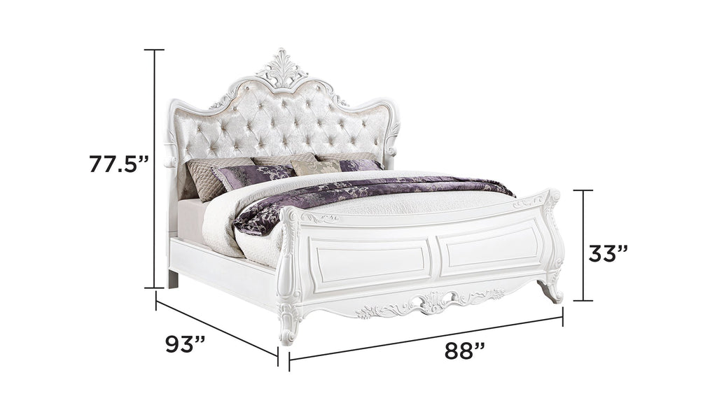 Opulence Modern Style 5 Pc King Bedroom Set Made with Wood in Pearl White