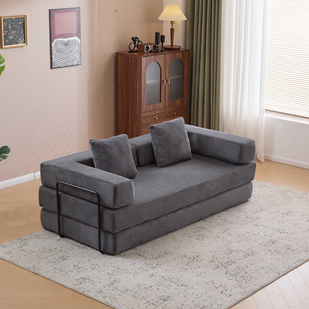 Floor Couch,Compression Sofa,Convertible Floor Sofa Bed-with Pillow Back Support Armrest,Comfy Futon Couch Lounge Sleeper Bed,Corduroy Fabric,for Living Room Bedroom (dark grey)