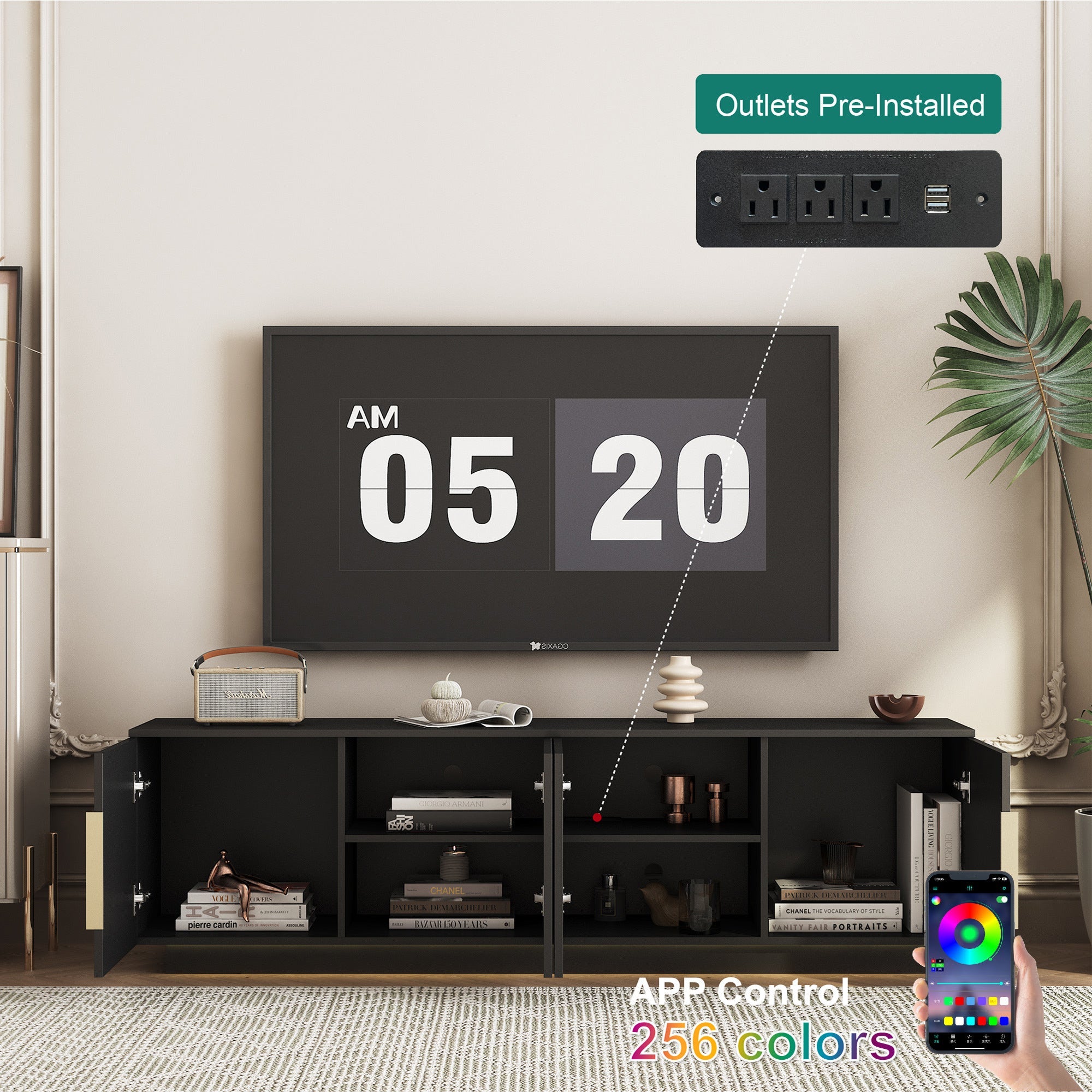 TV Stand  with 16 Color LEDs,68' Modern TV Stand,  TV Cabinet Entertainment Center for 55 60 65 Inch TV