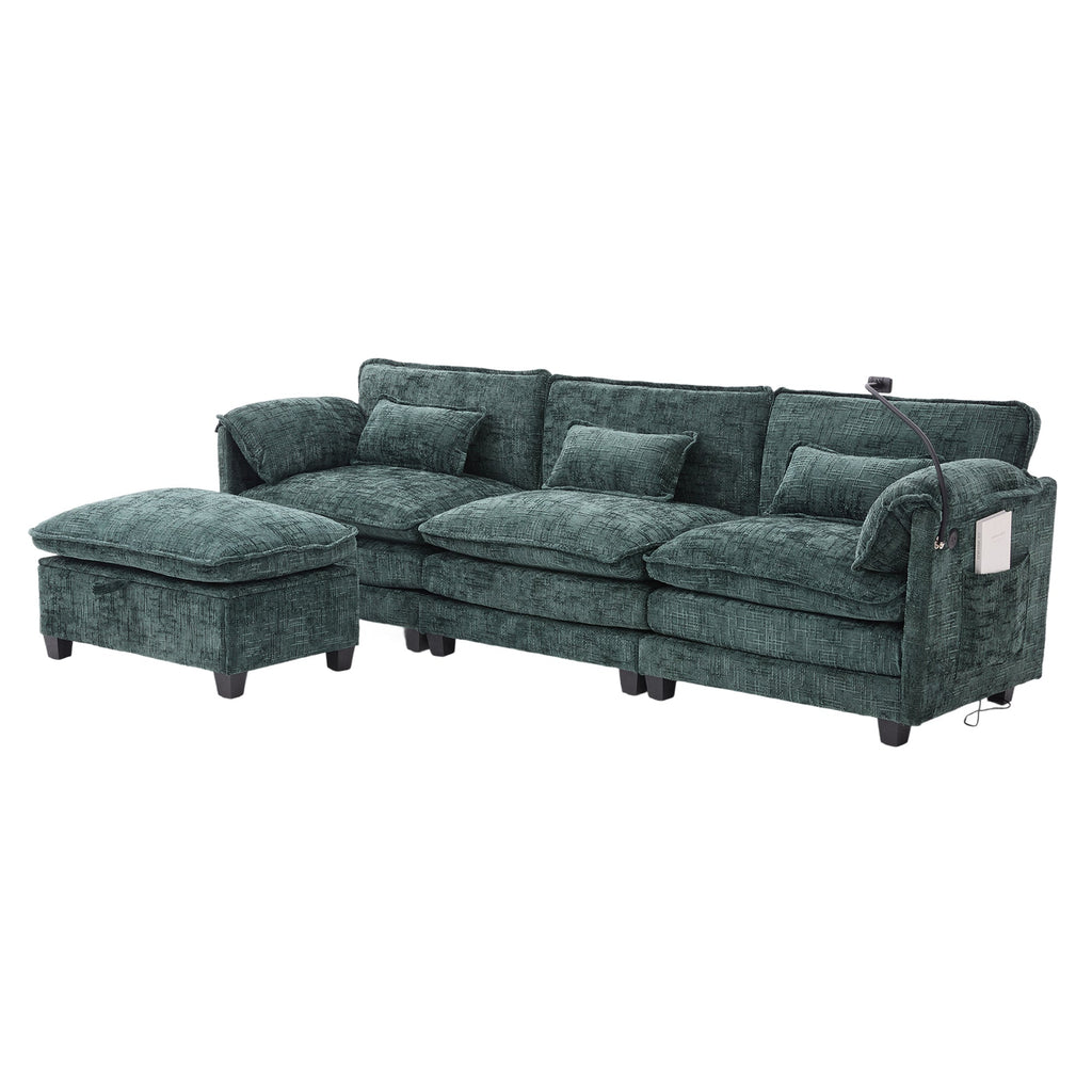 UNITED WE WIN 112' Oversized Sectional Sofa Cloud Couch for Living Room, Modern Chenille L Shaped Couch, Comfy Boucle Modular Sofa Sleeper with Movable Storage Ottoman, Phone Holder, USB Charging Port
