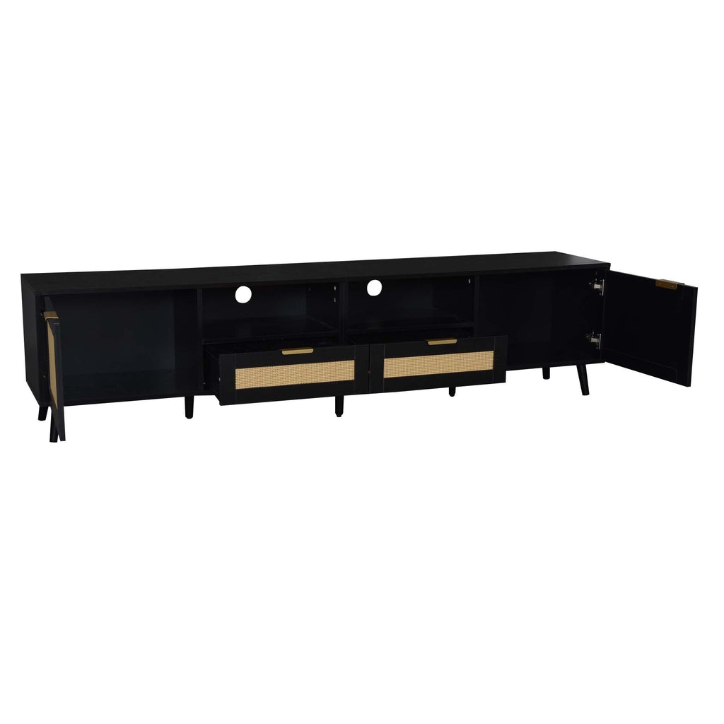 Rattan TV Stand for TVs up to 85'', Modern Farmhouse Media Console, Entertainment Center with Solid Wood Legs, TV Cabinet for Living Room,Home Theatre