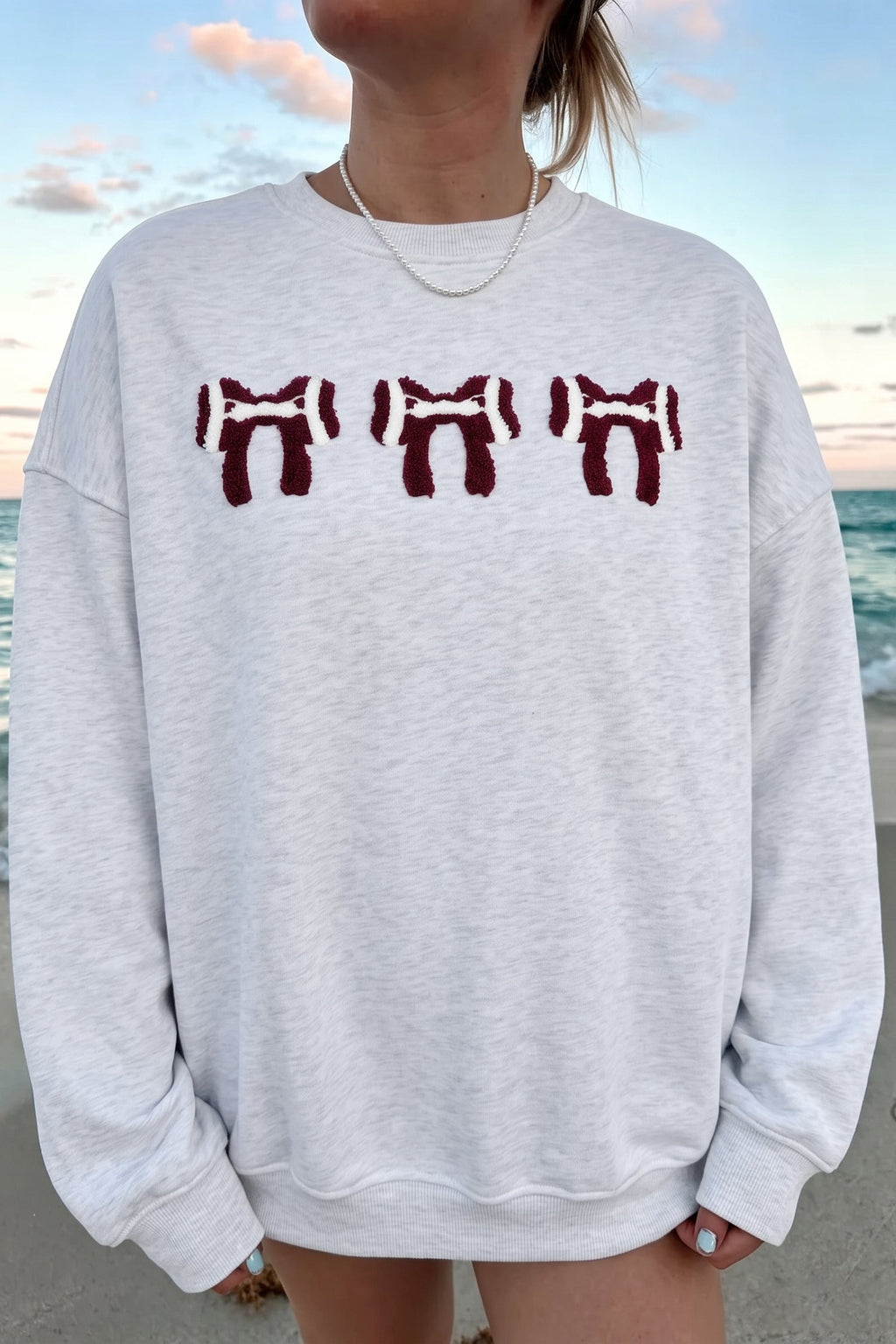 Game Day Rugby Bow Chenille Embroidered Oversized Sweatshirt
