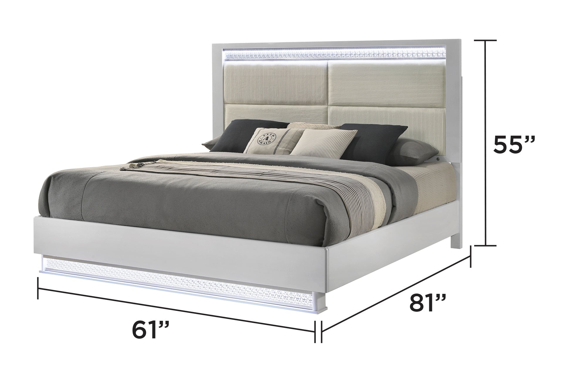 Glam Modern Style 5 Pc Queen Bedroom Set with LED Headboard Made with Wood in White(NJ INVENTORY)