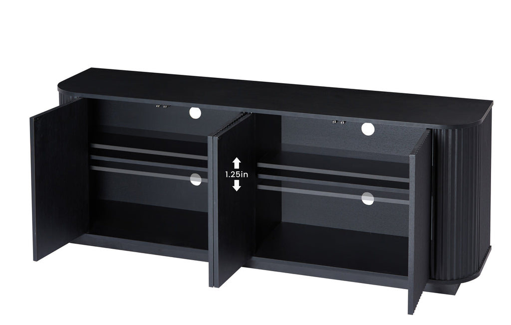 Sideboard Storage Cabinet TV Stand with wave pattern Buffet Cabinet Wooden Vertical Striped Cabinet for Kitchen/Bedroom/Entryway. Black, 64''W x 15''D x 24''H.