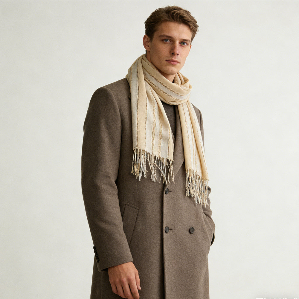 Classic Yarn Dyed Pattern Khaki Long Scarf,vacation,daily Life,evening Party,Office Appropriate Subtlety For Women Men,for Casual Outfits