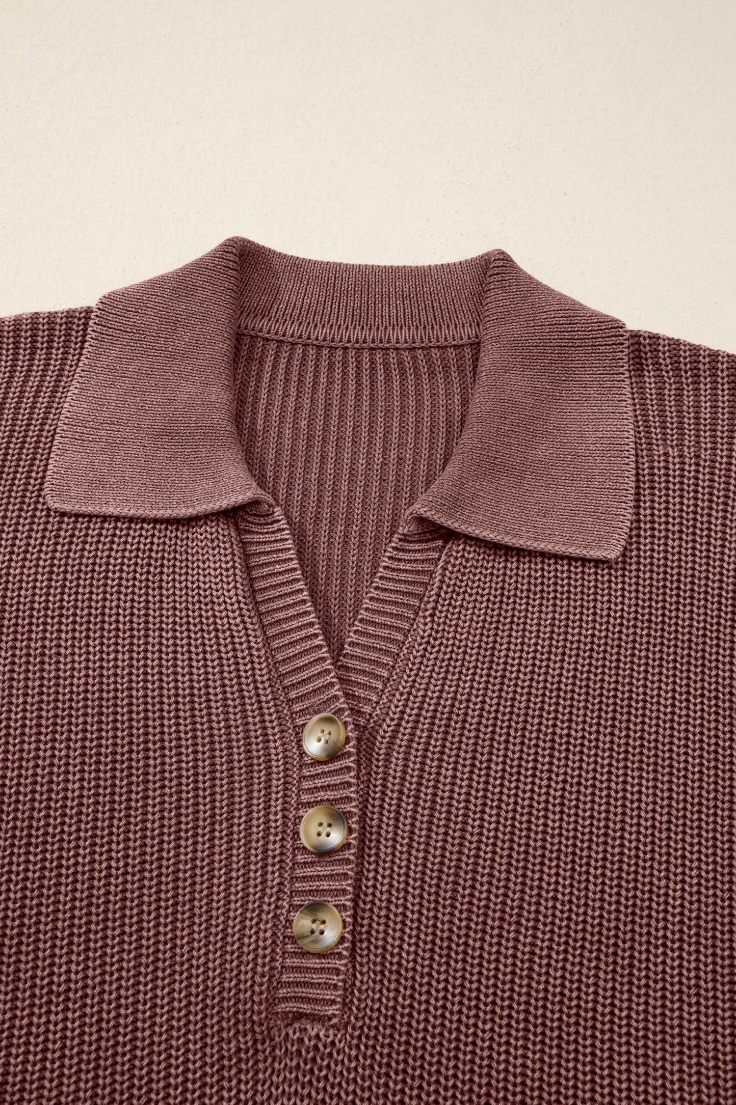 Mineral Wash Knit Button Polo Collar Sweater