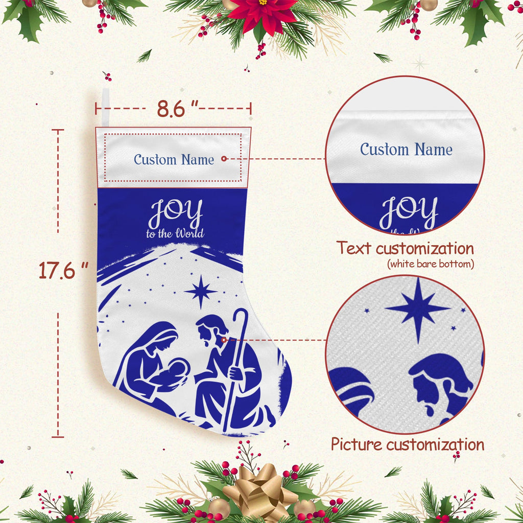 Personalizable Blue Joy to the World Christmas Stocking (Made in USA)