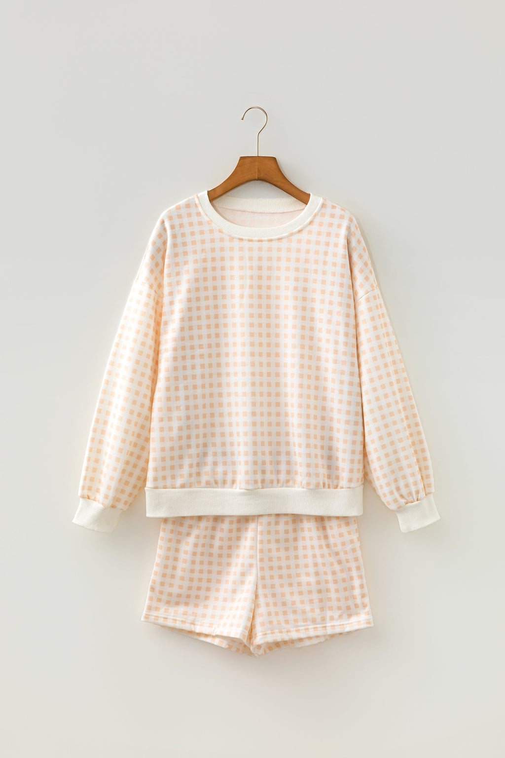 Gingham Plaid Baggy Pullover and Drawstring Shorts Set